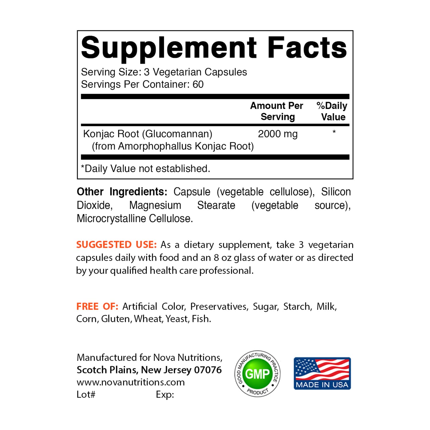 Nova Nutritions 2 Pack Konjac Root Glucomannan Capsules 2000 mg/Serving Veggie Caps Nova Nutritions buy supplements canada