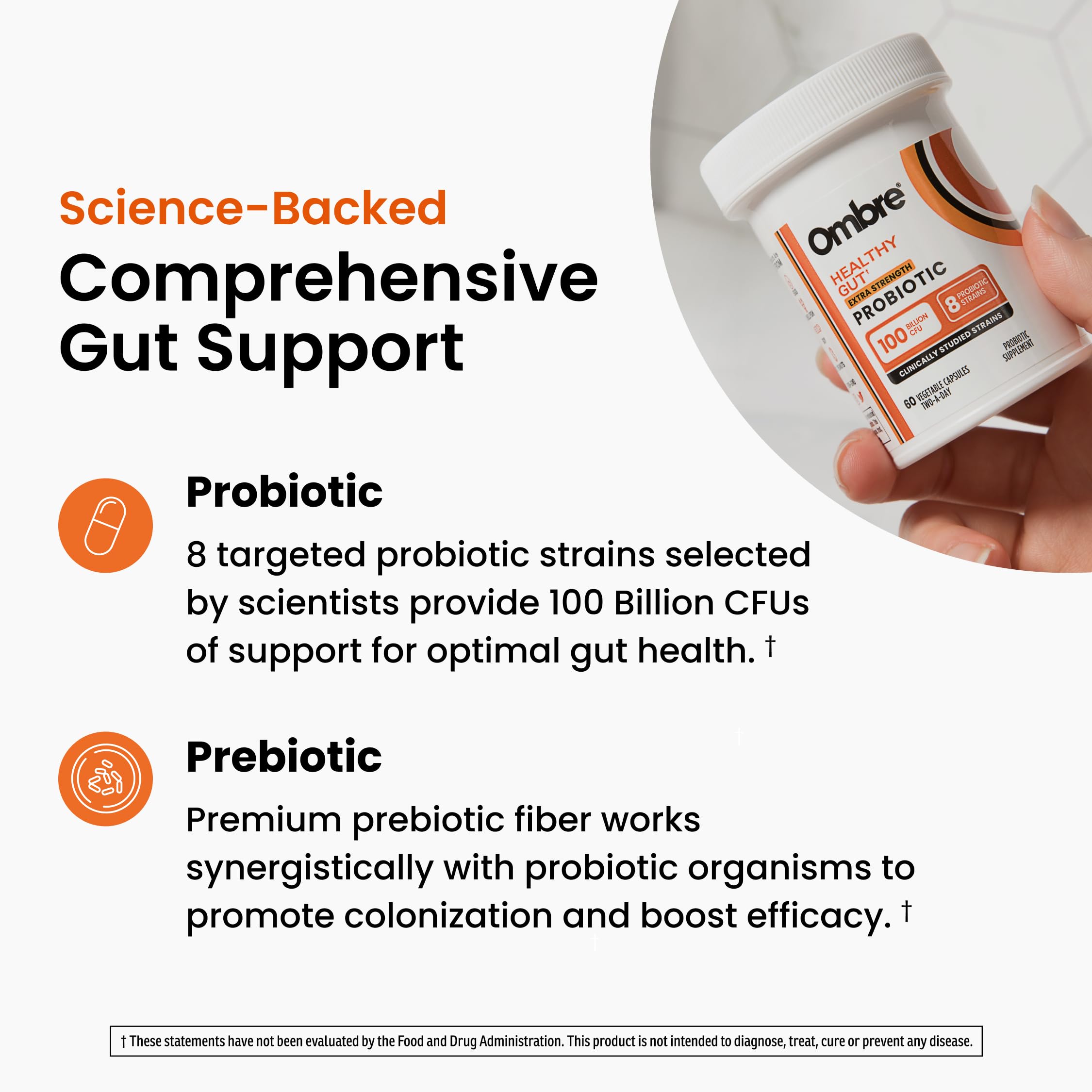 Ombre Healthy Gut Probiotics for Digestive Health 100 Billion CFU - Prebiotics and Probiotics for Women & Men with Lactobacillus Acidophilus & Digestive Enzymes, Gut Health Support, Vegan, 30 Servings Ombre buy supplements canada