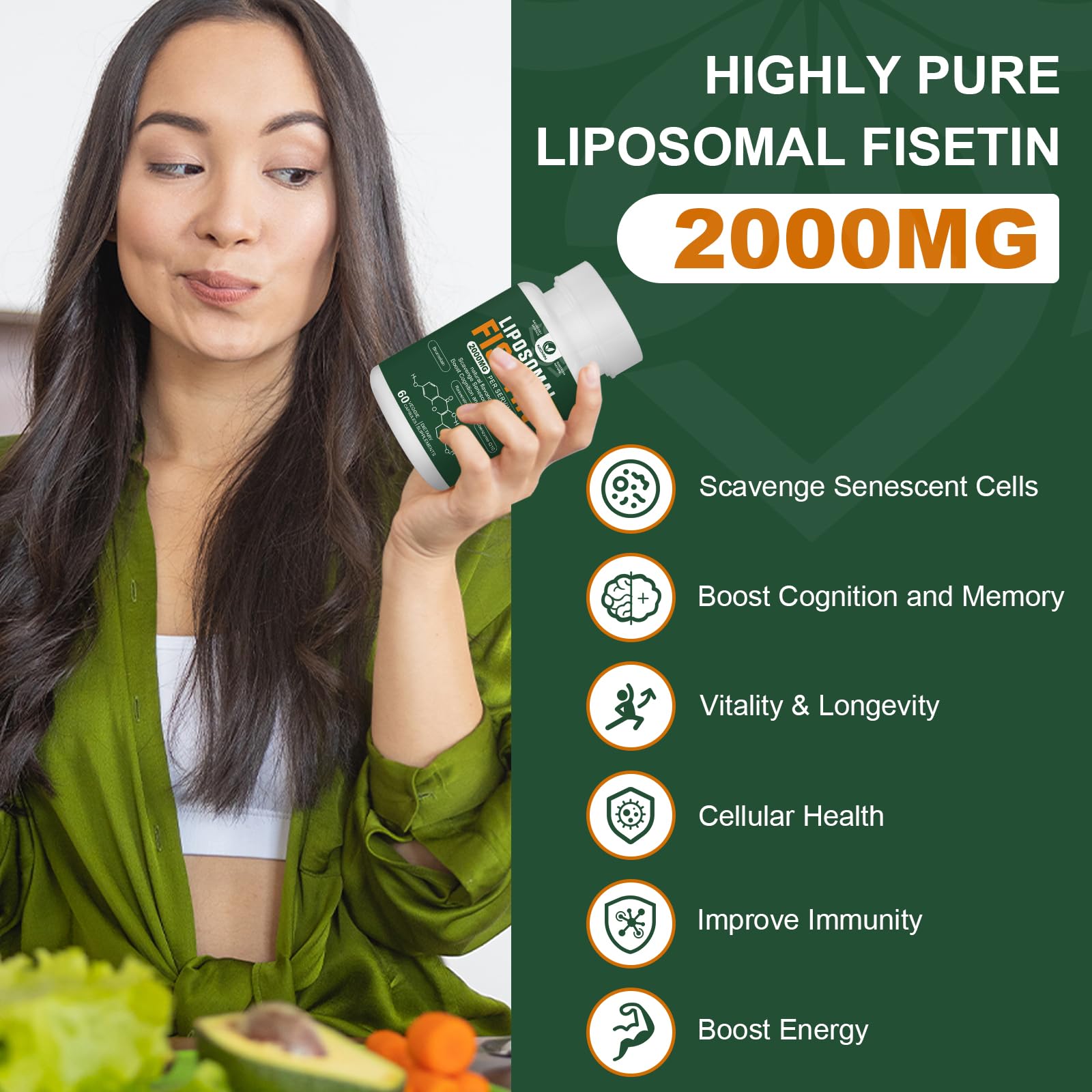 Liposomal Fisetin Supplement, 2000MG, 98% Pure Fisetin Polyphenols Antioxidants, with Quercetin, TMG and Resveratrol, for Healthy Aging, Cognitive Support, 120 Capsules NICMIN buy supplements canada