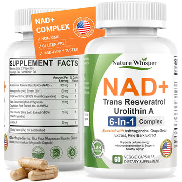 Nature Whisper NAD+ Supplement 620mg | 6-in-1 Complex with Resveratrol, Ashwagandha & Urolithin A - Daily Energy Stack for Focus, Brain Fog & Healthy Aging - 60 Capsules Nature Whisper buy supplements canada