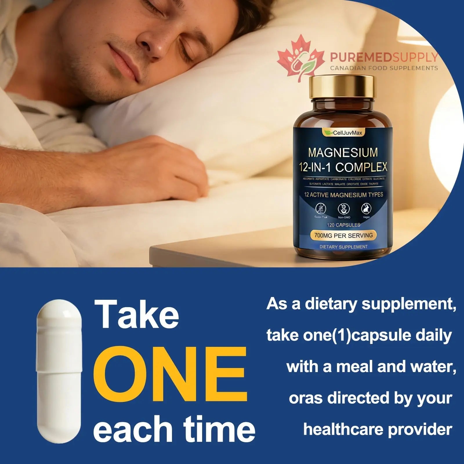 Magnesium 12-in-1 Complex 700mg, with Glycinate & Citrate, Vegan Supplement for Daily Wellness, 120 Capsules (1) WOJJ buy supplements canada