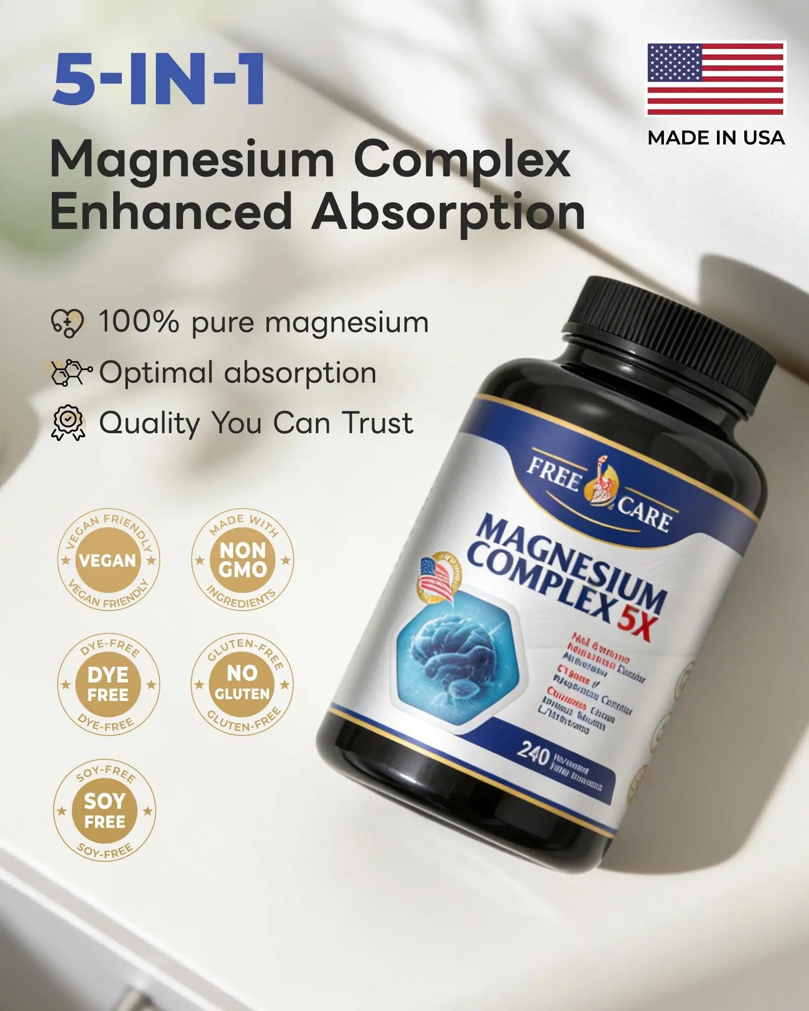 820mg Magnesium Complex 240 Veggie Capsules,for Women & Men with Magnesium Glycinate,Citrate, Malate,Taurate & L-Threonate for Sleep, Mood, Muscle Relaxation & Nerve Function Vegan Friendly, Non-GMO FreeCare buy supplements canada