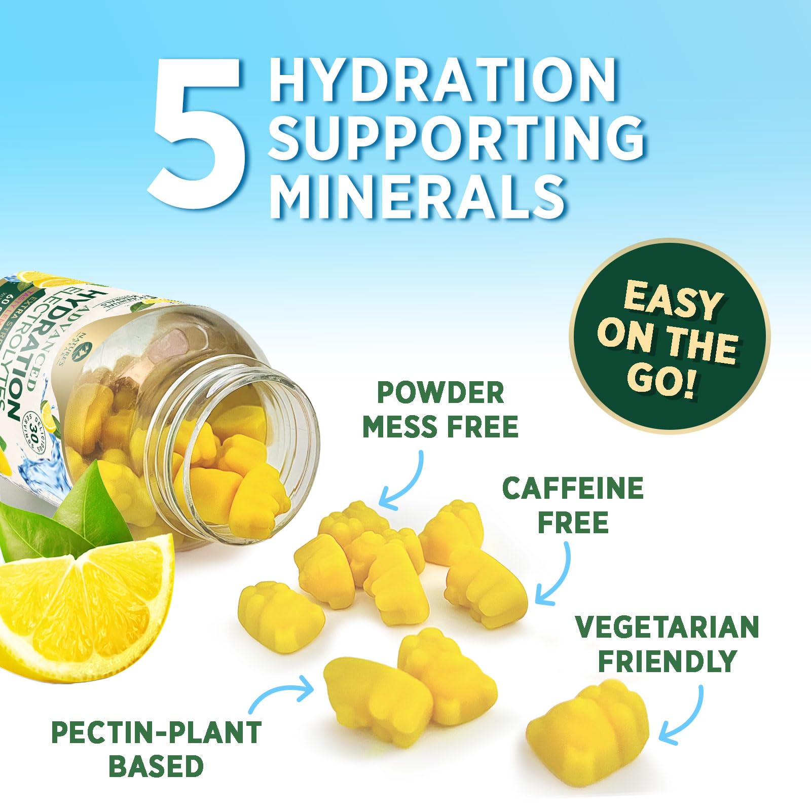 Hydration Electrolyte Gummies - Daily Liquid Replenisher Gummy - Electrolyte Multiplier with Minerals, Potassium & Real Salt - Vegan, Non-GMO - Tasty Lemon Flavor Hydration Electrolytes - 60 Gummies Nature's Peak buy supplements canada