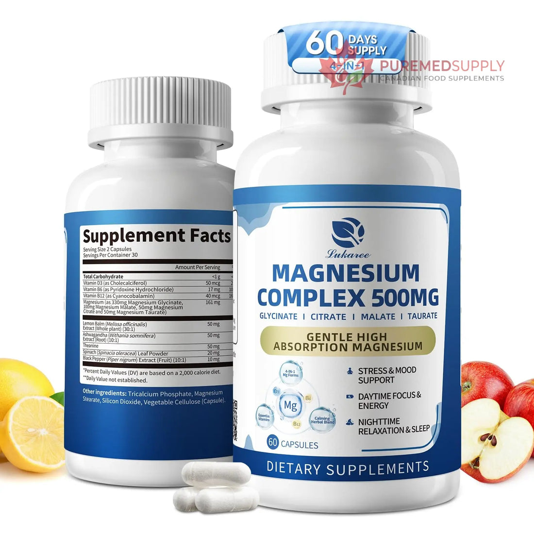 2 Pack Magnesium Complex for Women and Men 4-in-1 Magnesium Glycinate, Citrate, Malate, Taurate - Magnesium Supplement for Relaxation, Sleep & Focus, 60 Days Supply Lukaree buy supplements canada