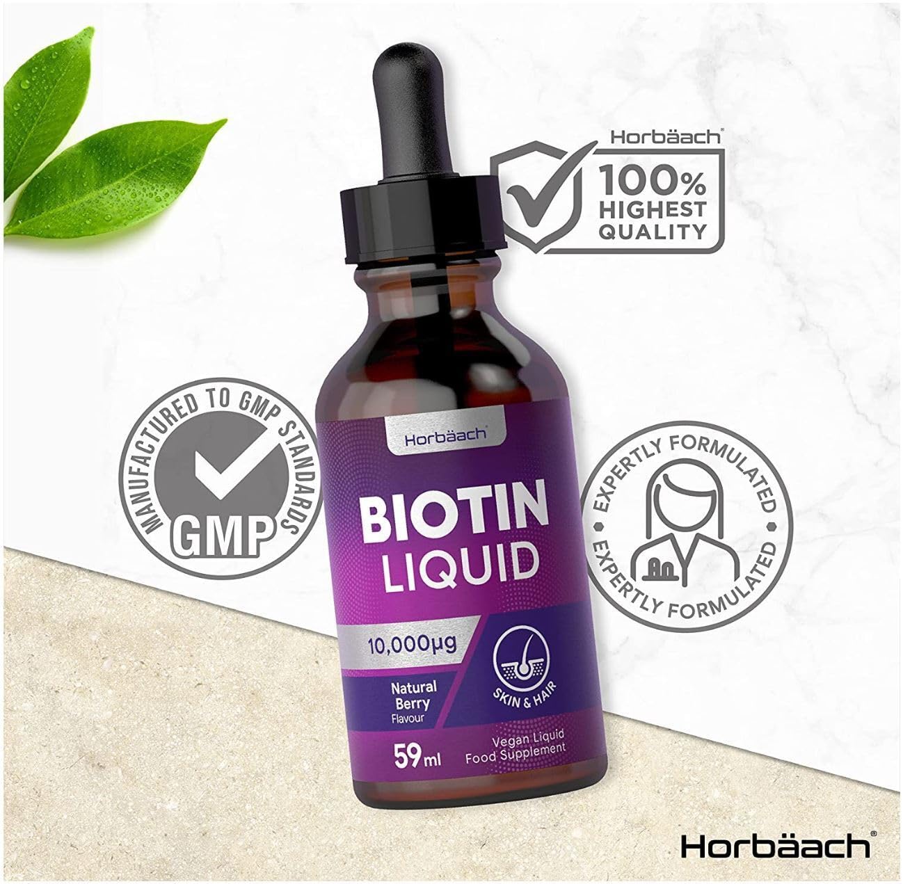 Biotin Liquid Drops for Hair & Skin Support | 10000 mcg Supplement | 59 ml Vitamin B7 Horbäach buy supplements canada