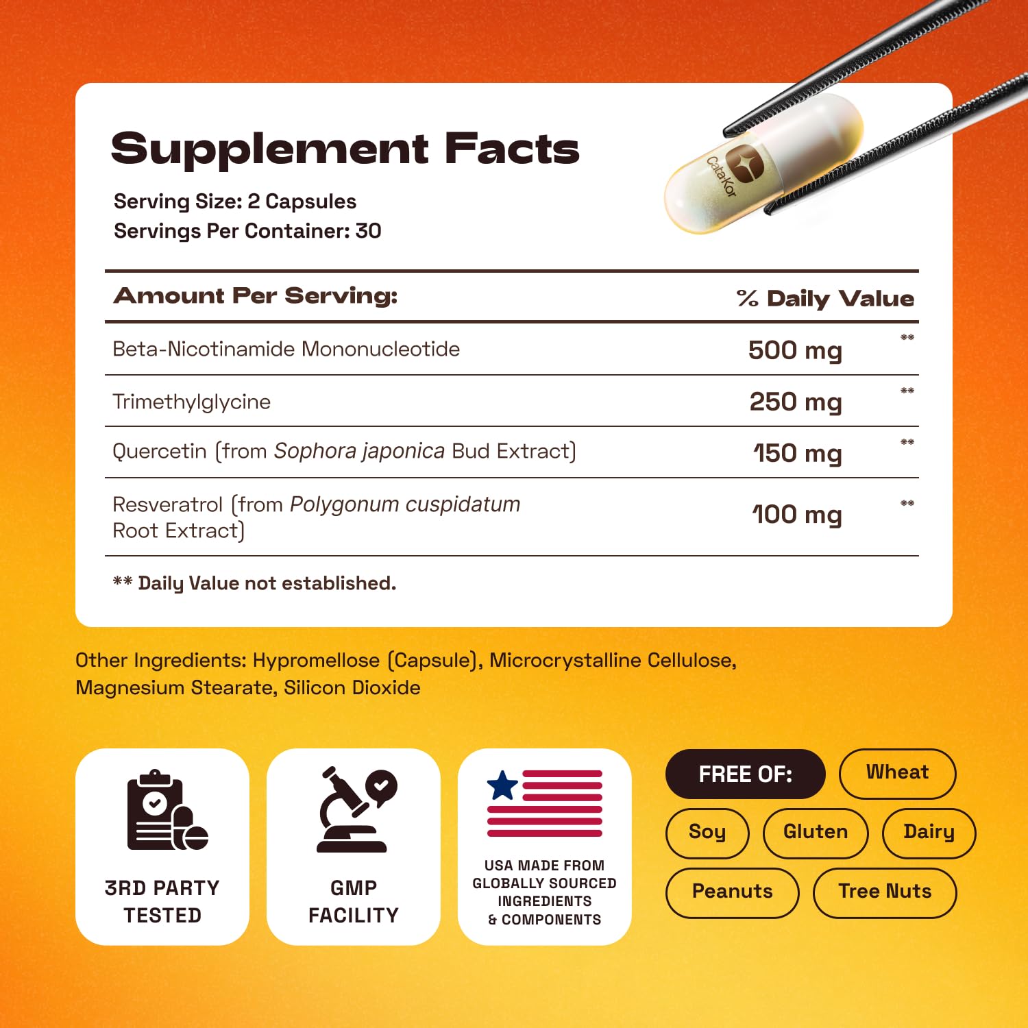Cata-Kor NMN Supplement – 4-in-1 NAD Supplement with Quercetin | TMG | Resveratrol – NMNH Alternative – Supports Cellular Energy & NAD+ Levels – 60 Capsules – Third-Party Tested (1 Pack) Cata-Kor buy supplements canada
