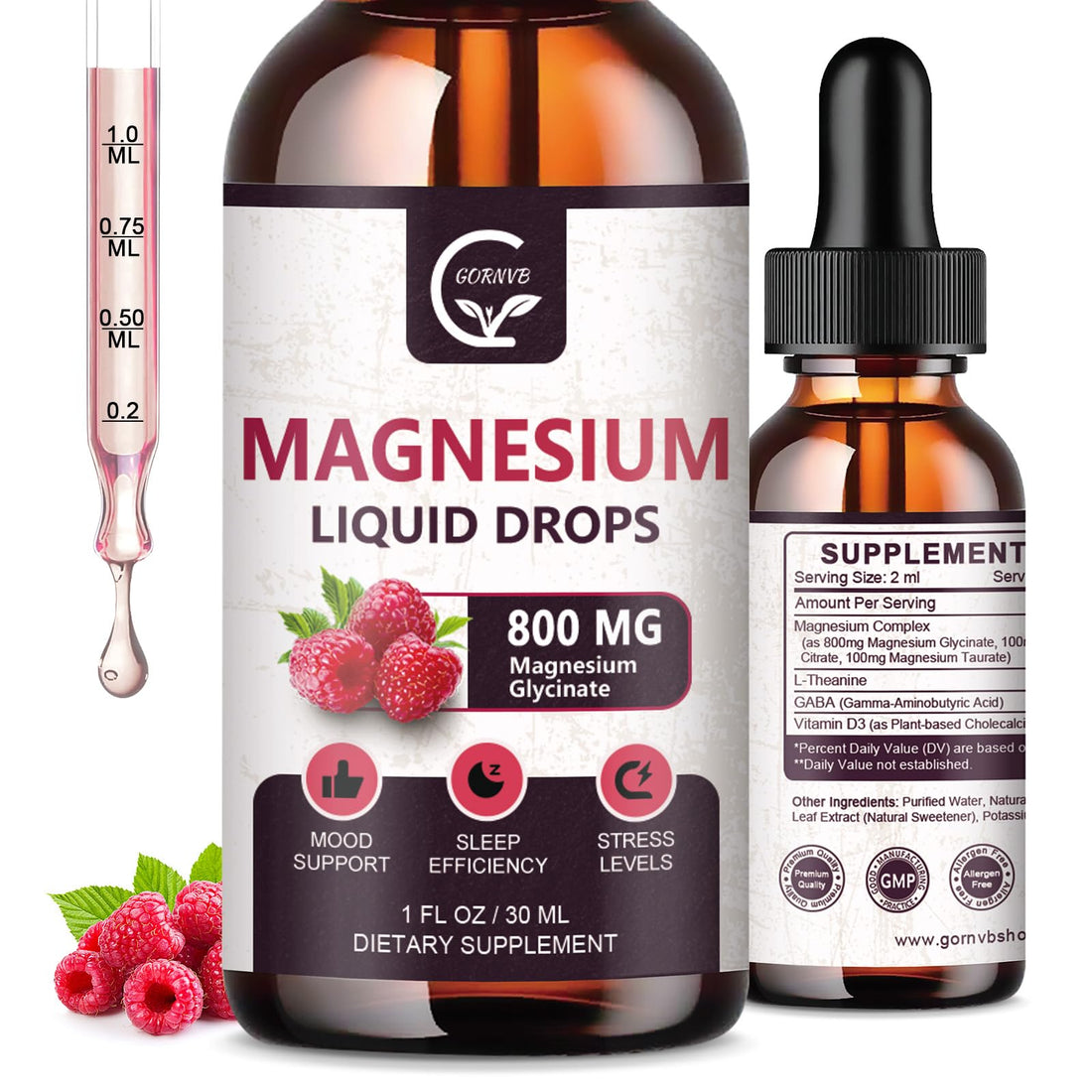 (2 Pack) Magnesium Glycinate Liquid Drops | 1000mg Liquid Magnesium Complex with D3, L-Thea & GABA for Energy, Sleep, Nerve and Heart Health GORNVB buy supplements canada