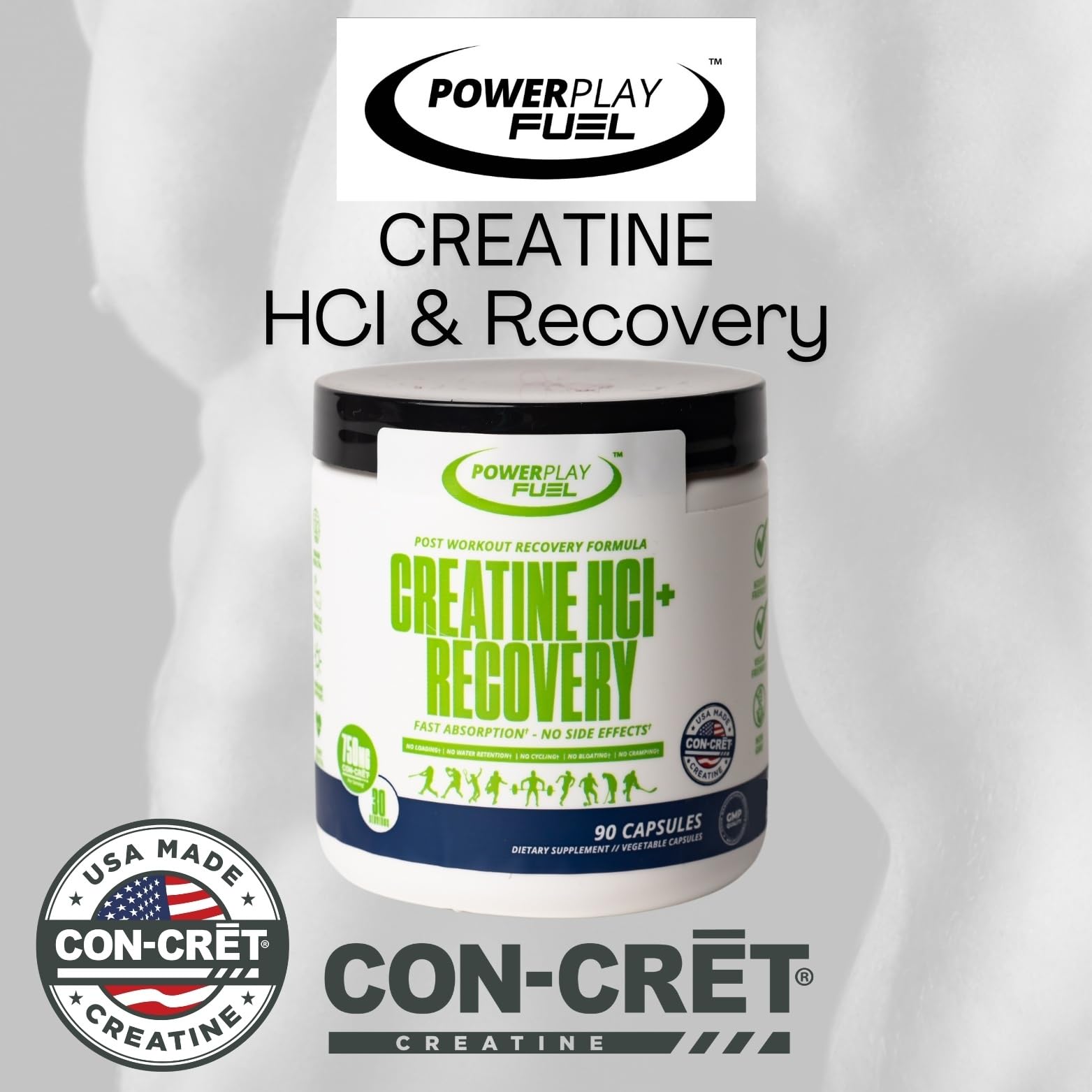 CREATINE HCl + Recovery Capsules for Men and Women, Muscle & Brain Health, Cognitive Function, Immune Support - 90 Vegetable Capsules POWER PLAY FUEL buy supplements canada