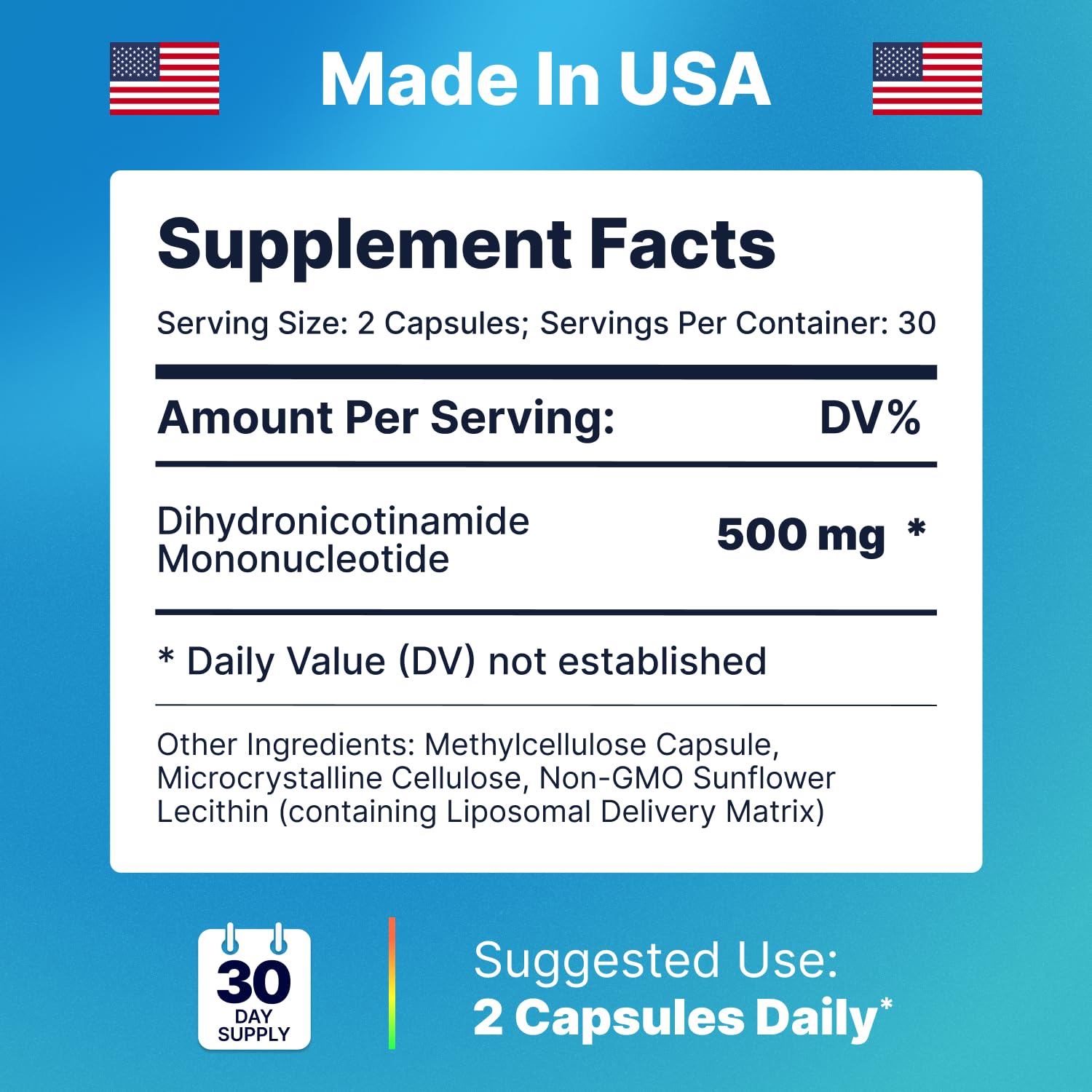Liposomal NMNH 500 MG - NMN Supplement Alternative - NAD Supplements for Women & Men | Healthy Anti Aging - Cell Support for Energy, Focus & Skin - Advanced NAD+ Resveratrol 3-Party Tested | 1 Pack AdvantageNutra buy supplements canada