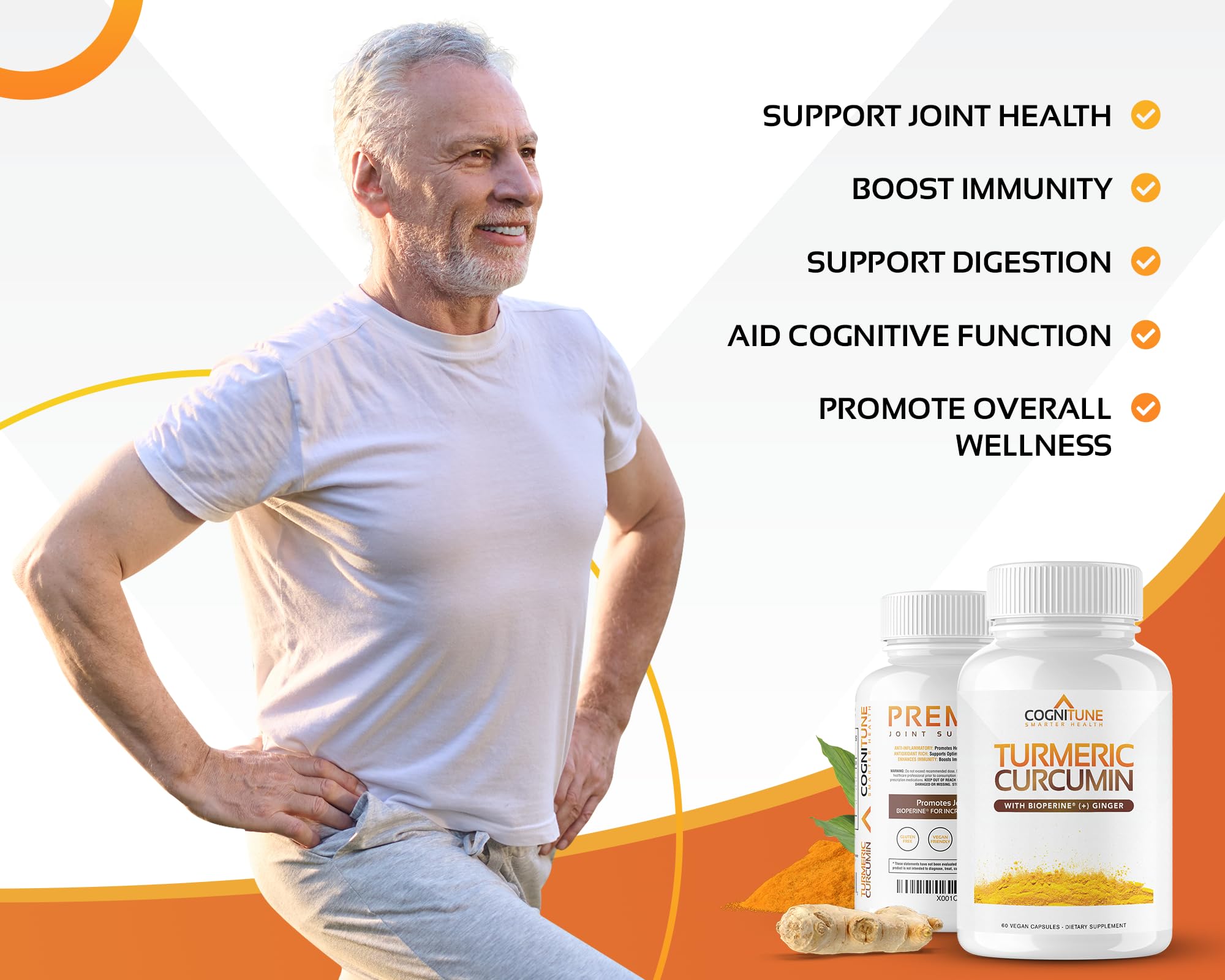 Organic Turmeric & Ginger Capsules - Turmeric Curcumin with Ginger & BioPerine, 95% Curcuminoids - Joint, Digestion, Immunity Support, Black Pepper Extract for Increased Absorption CogniTune buy supplements canada