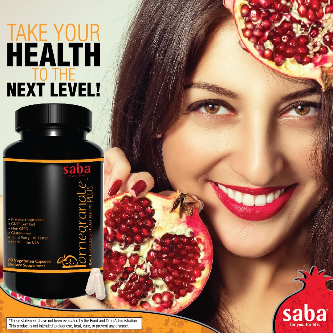 Saba Pomegranate Plus – Antioxidant Supplement with Astaxanthin & Adaptogens | Immune, Skin, Heart & Brain Support | Daily Stress & Cellular Wellness | 60 Capsules Saba buy supplements canada