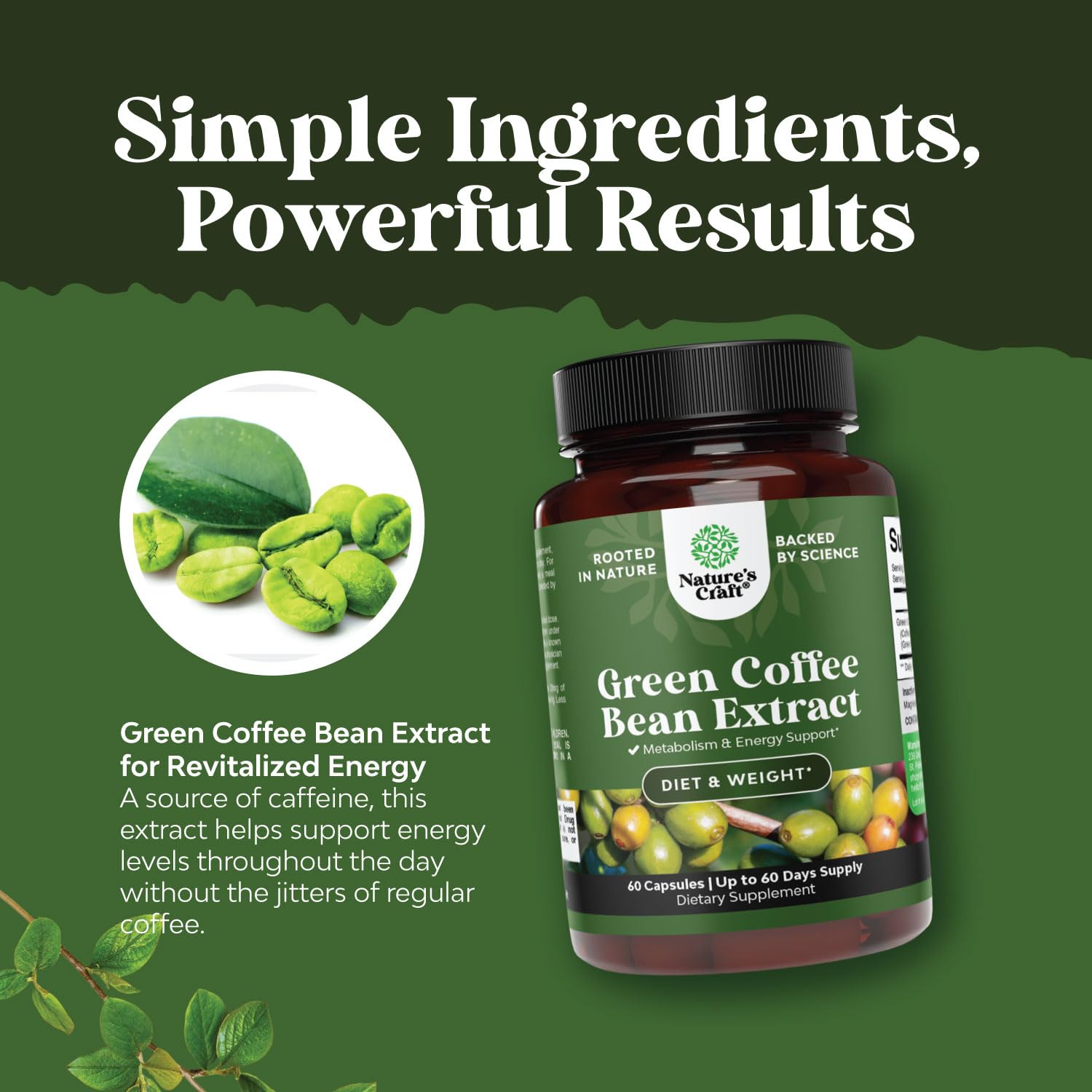 Pure Green Coffee Bean Extract - Super Energizing Green Coffee Extract with 50% Chlorogenic Natures Craft buy supplements canada