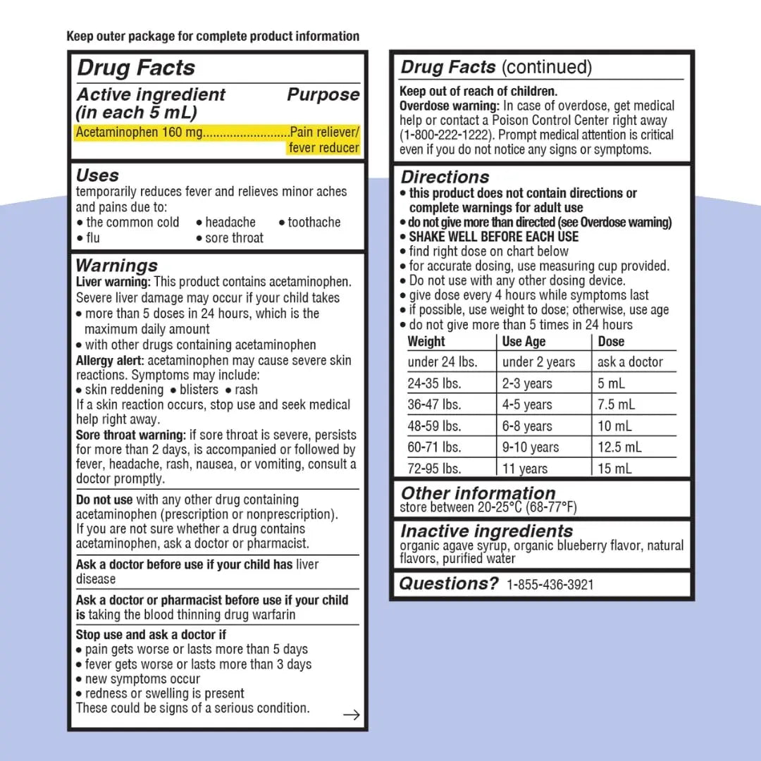 Genexa Children's Clean Acetaminophen | Pediatrician Preferred Ingredients | Pain & Fever Reducer for Kids | Dye Free, 0% Artificial Additives | Ages 2-11, Delicious Organic Blueberry Liquid, 4 fl oz Genexa buy supplements canada