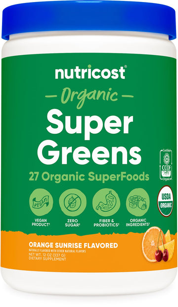 Nutricost Organic Super Greens Powder (30 Servings) Orange Sunrise Flavor - Superfood Supplement Drink Mix Nutricost buy supplements canada