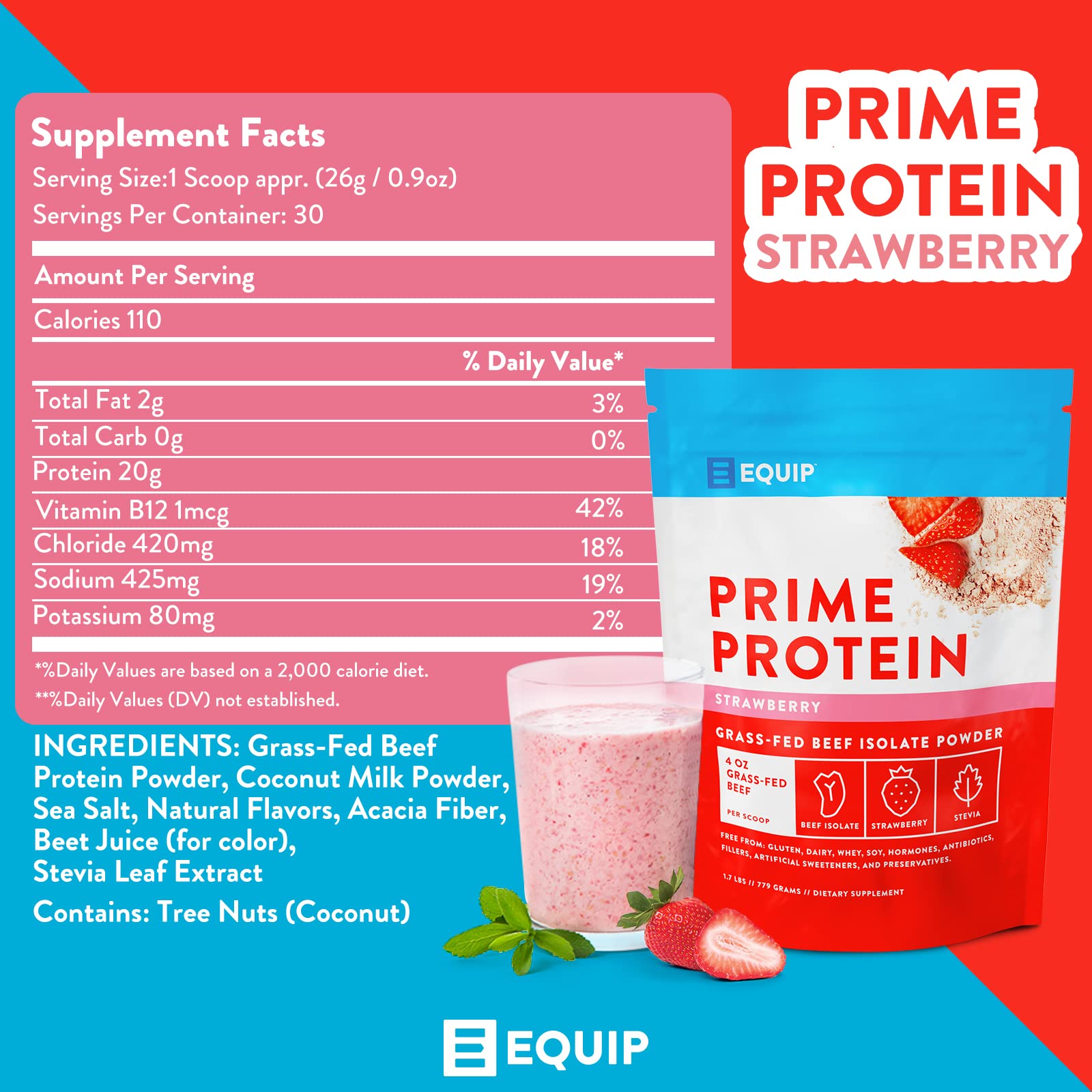 Equip Foods Prime Protein - Grass-Fed Beef Protein Powder Isolate -Paleo and Keto Equip buy supplements canada