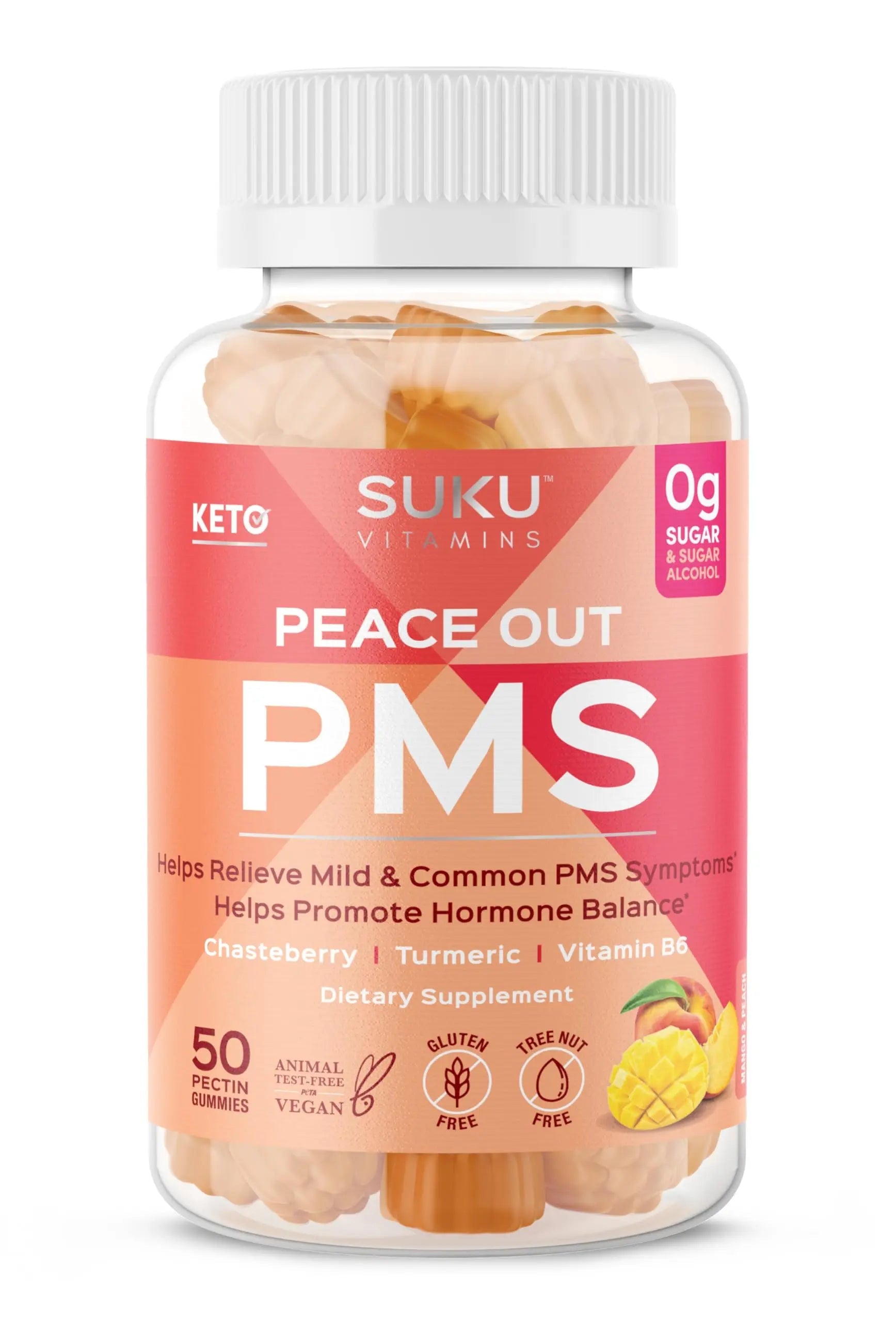 SUKU Vitamins - PMS Gummy Supplement with Chasteberry to Relieve PMS and Menopause Peach Mango Gummies (50 Count) SUKU buy supplements canada