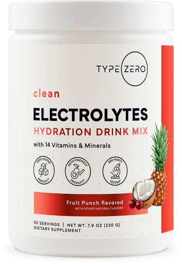 Type Zero Clean Electrolytes Hydration Powder Drink Mix + 14 Essential Vitamins & Minerals - Sugar Free, Zero Artificial Ingredients - Fruit Punch, 50 Servings Type Zero buy supplements canada