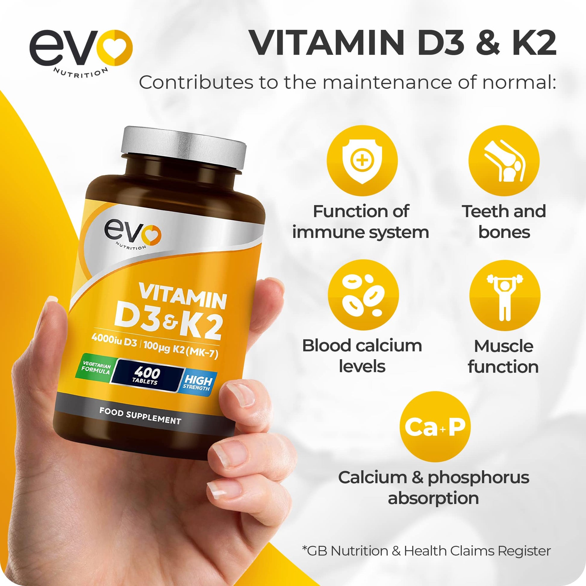Vitamin D3 4000iu & Vitamin K2 100ug MK7 | 400 Vegetarian Tablets - 1 Year Supply EVO NUTRITION buy supplements canada