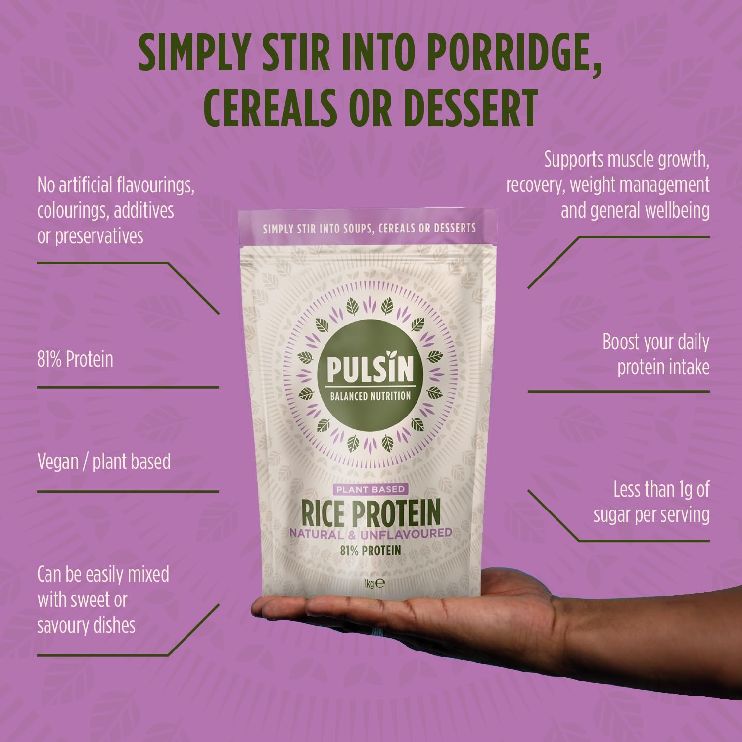 Pulsin - Natural & Unflavoured Vegan Rice Protein Powder - 1kg - 8.1g Protein, 0.4g Carbs, 43 Kcal Per Serving Pulsin buy supplements canada
