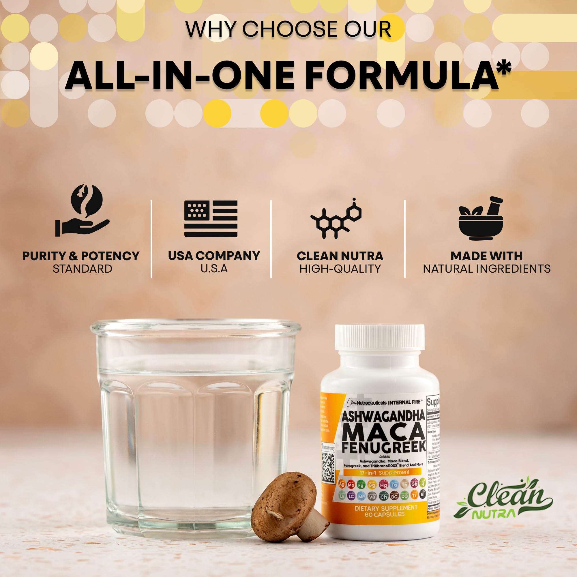 Clean Nutraceuticals Ashwagandha Maca Root Fenugreek Supplement with Tongkat Ali Ginseng - Assists with Stress, Mood & Thyroid - Ashwagandha Capsules Fenugreek Caps - 1 Pack Clean Nutraceuticals buy supplements canada