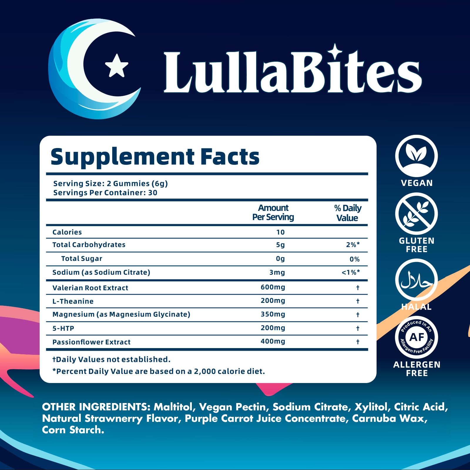 LullaBites - Natural Sleep Gummies - Made in USA - With 5-HTP, L-Theanine, Magnesium & Valerian Root - Melatonin Free - Vegan - Halal - Sugar, Gluten Free - Sweet Strawberry LullaBites buy supplements canada