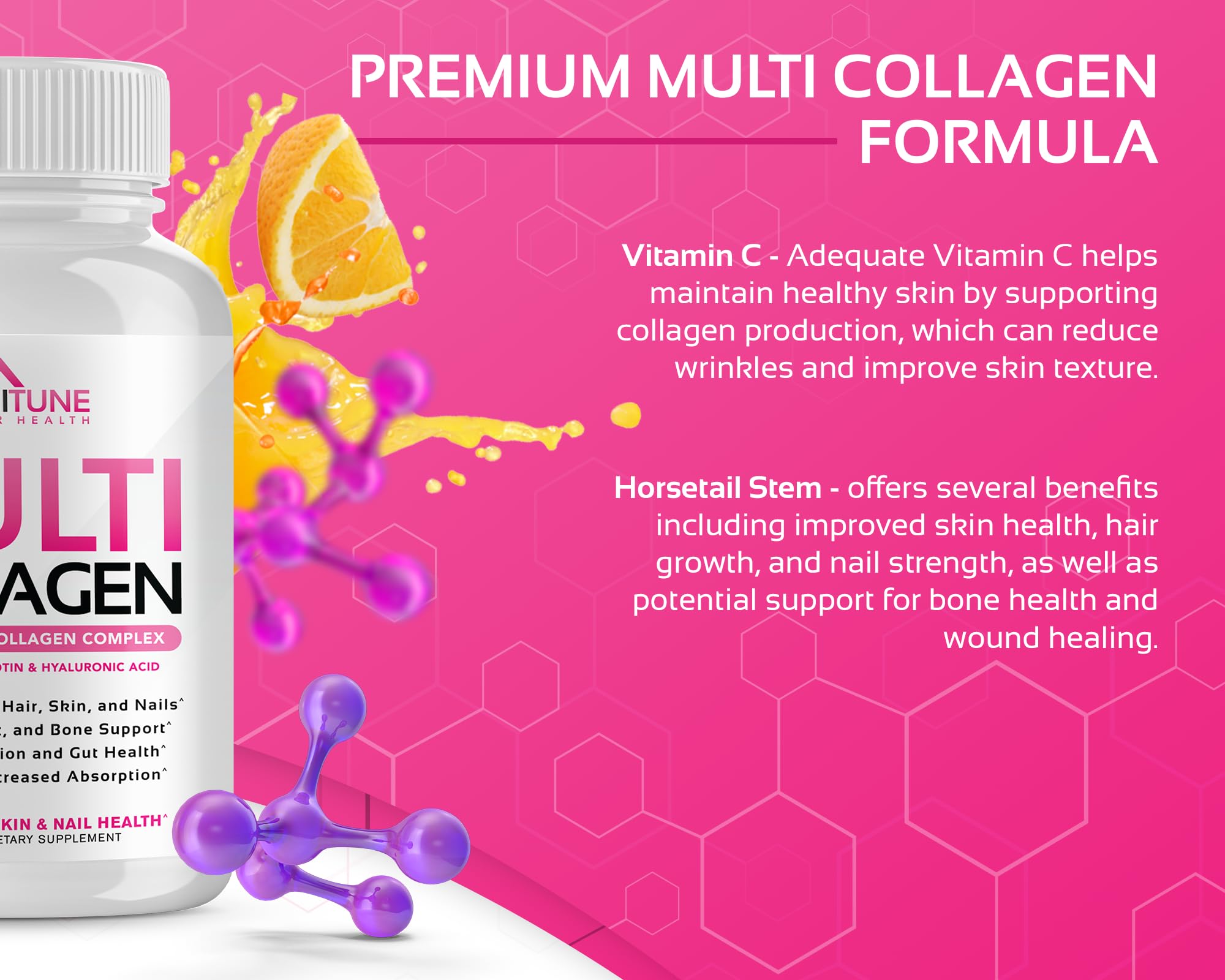 CogniTune Multi Collagen Peptides for Women with Biotin, Hyaluronic Acid, Vitamin C - 5 Types I II III V X Colageno Hidrolizado - 2000mg Hair Skin Nails Joints Support - 120 Capsules CogniTune buy supplements canada