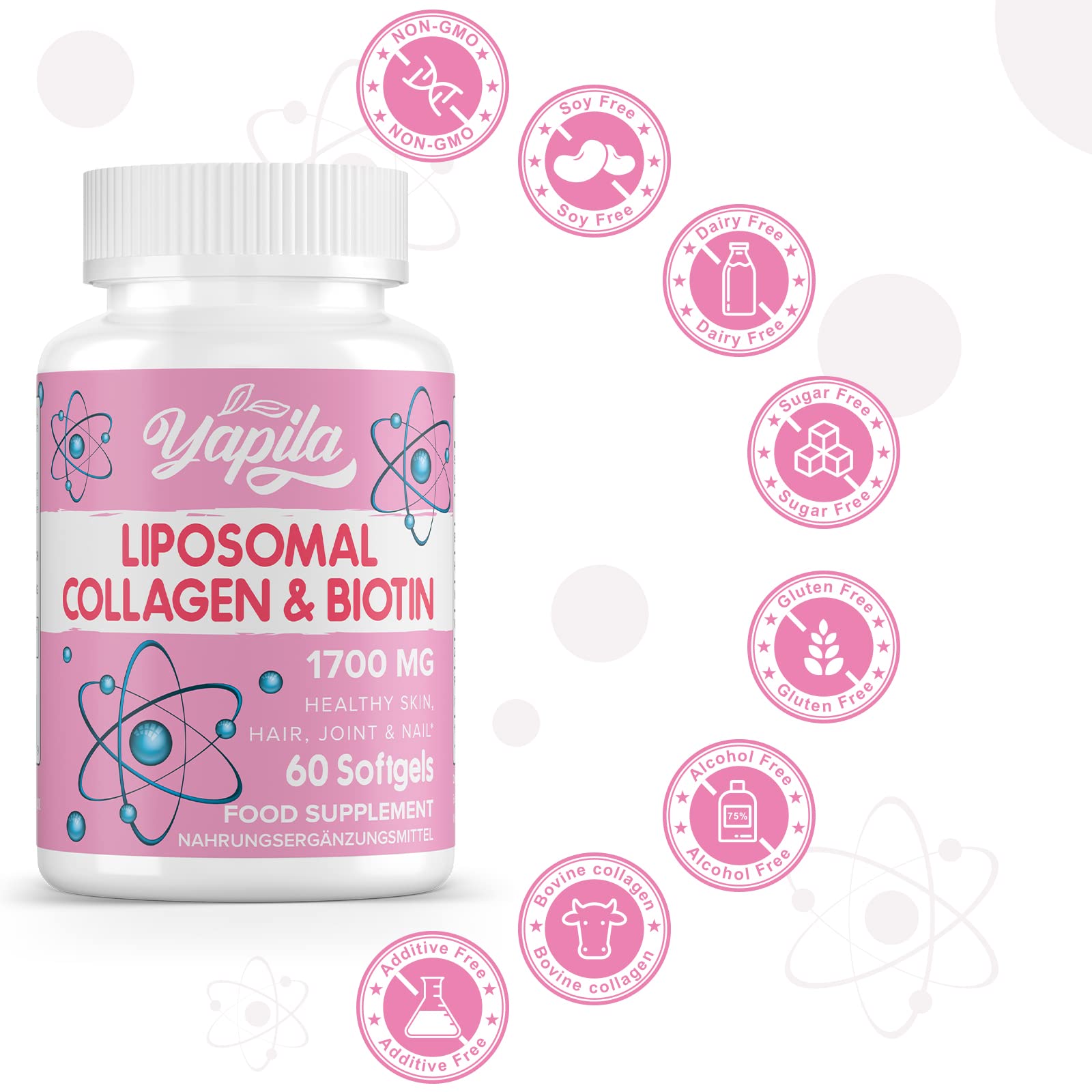 Liposomal Collagen Biotin Capsules, Hydrolyzed Bovine Collagen Peptides 1700 mg, Types 1 & 3 Protein Yapila buy supplements canada