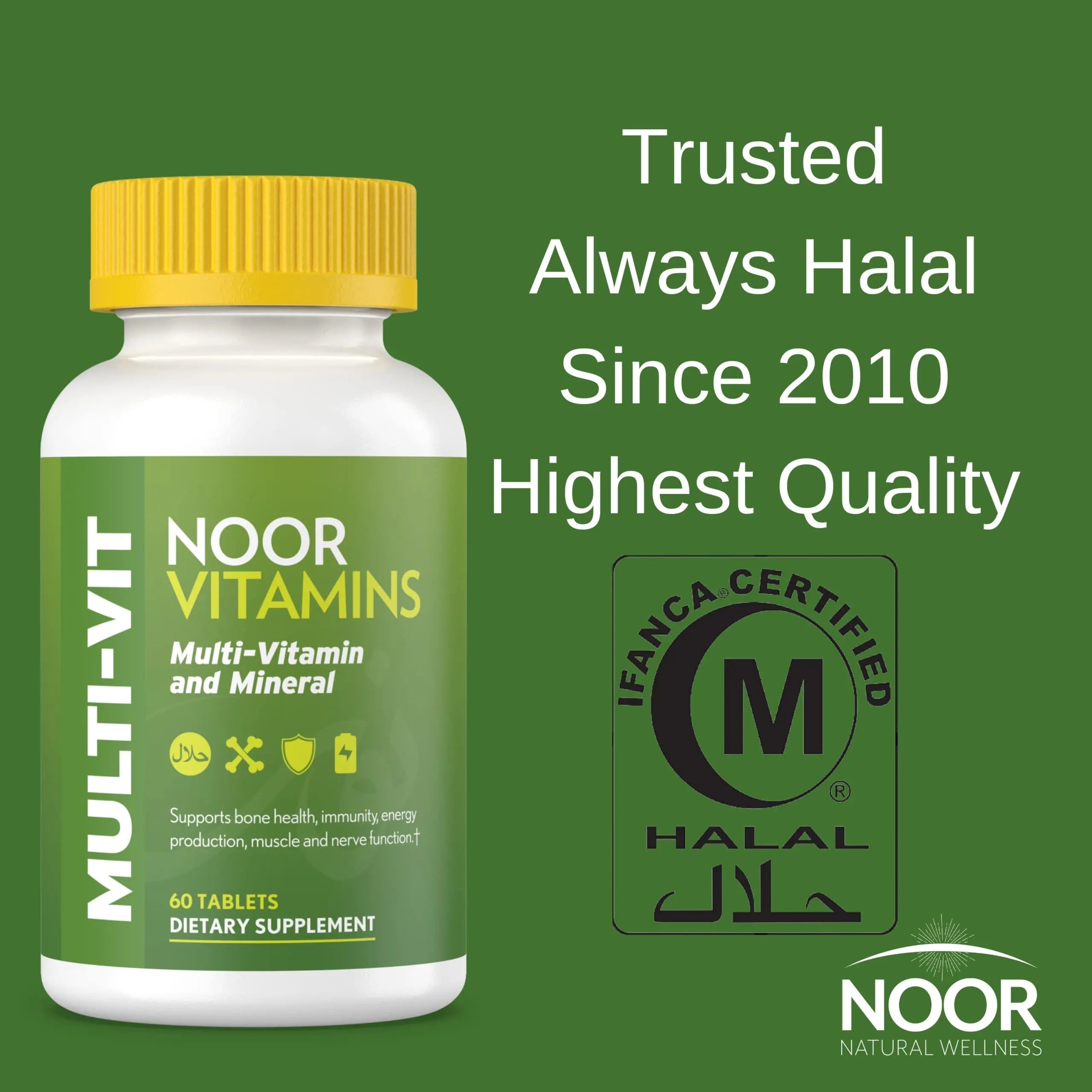 Noor Vitamins Halal Vitamins, Daily Multivitamin, Halal Vitamin for Women and Men, 30 Vitamins & Minerals, A, B12, C, Iron, Zinc to support general health Noor Vitamins buy supplements canada