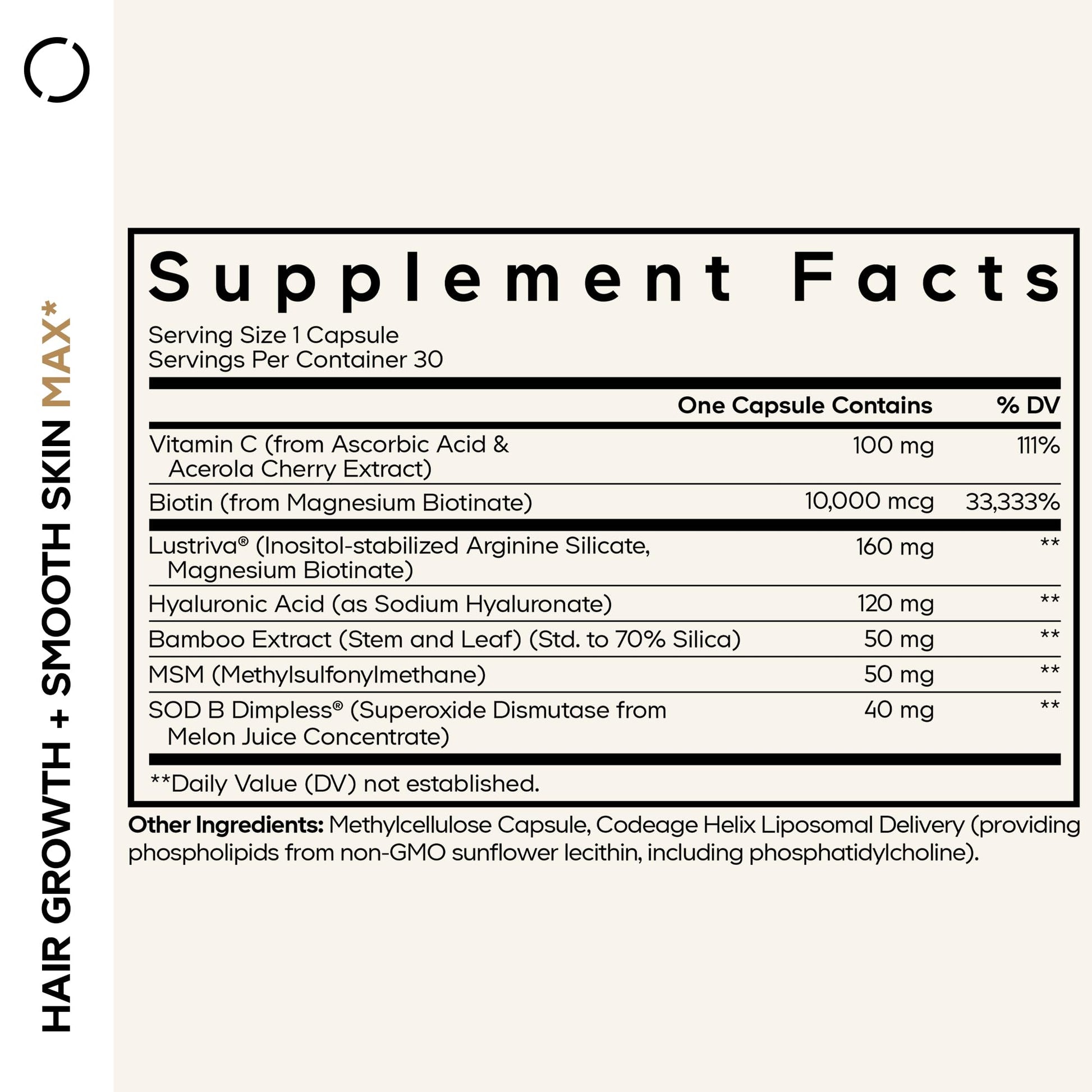 Codeage Hair Growth + Smooth Skin Max Vitamins Supplement - Patented Lustriva & SOD B Dimpless Superoxide Dismutase - Hair Growth Health Skin Cellulite Support - Biotin, Vitamin C, MSM - 30 Capsules Codeage buy supplements canada