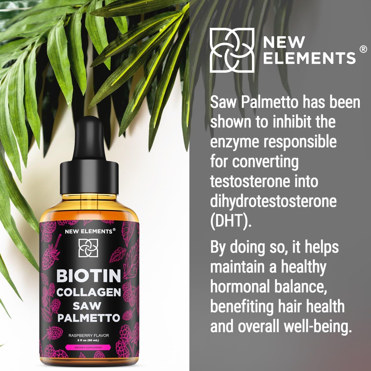 Liquid Biotin with Collagen & Saw Palmetto Extract for Women and Men | Hair Growth New Elements buy supplements canada