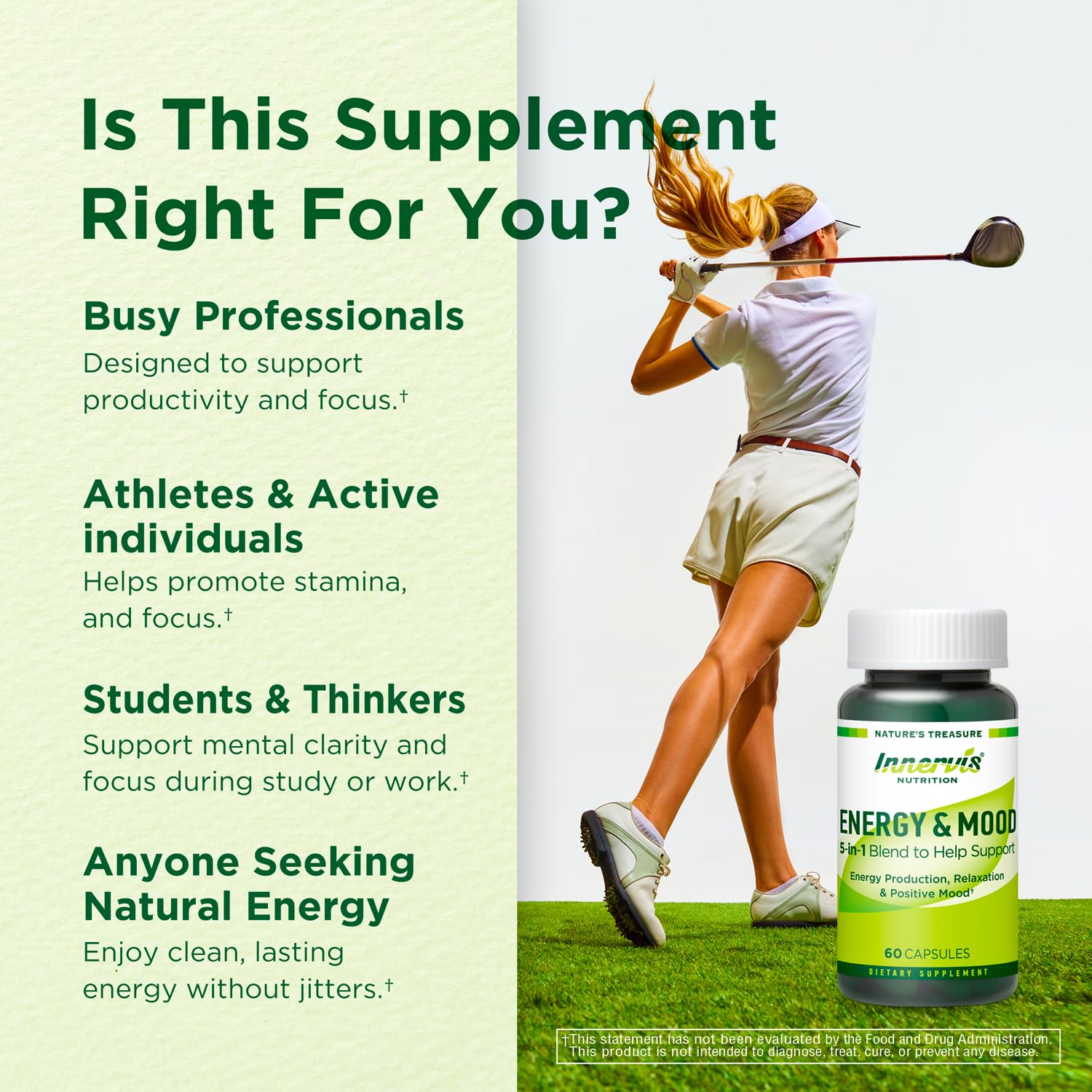 Caffeine Free Natural Energy Boost with Ashwagandha, Maca & Magnesium - Support Stress Relief, Focus & Mood - 60 Capsules by Innervis Nutrition INNERVISNUTRITION buy supplements canada
