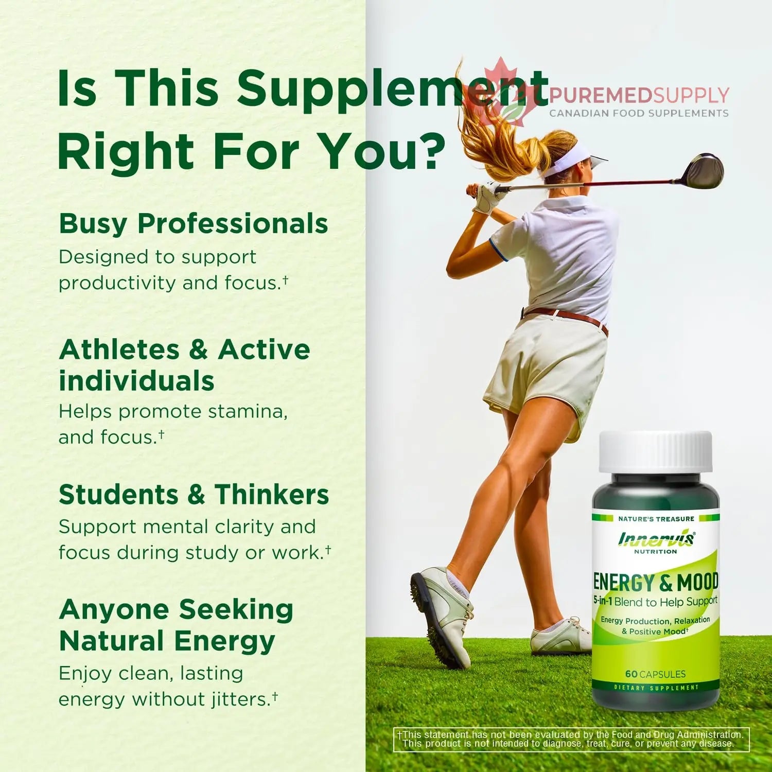 Caffeine Free Natural Energy Boost with Ashwagandha, Maca & Magnesium - Support Stress Relief, Focus & Mood - 60 Capsules by Innervis Nutrition INNERVISNUTRITION buy supplements canada