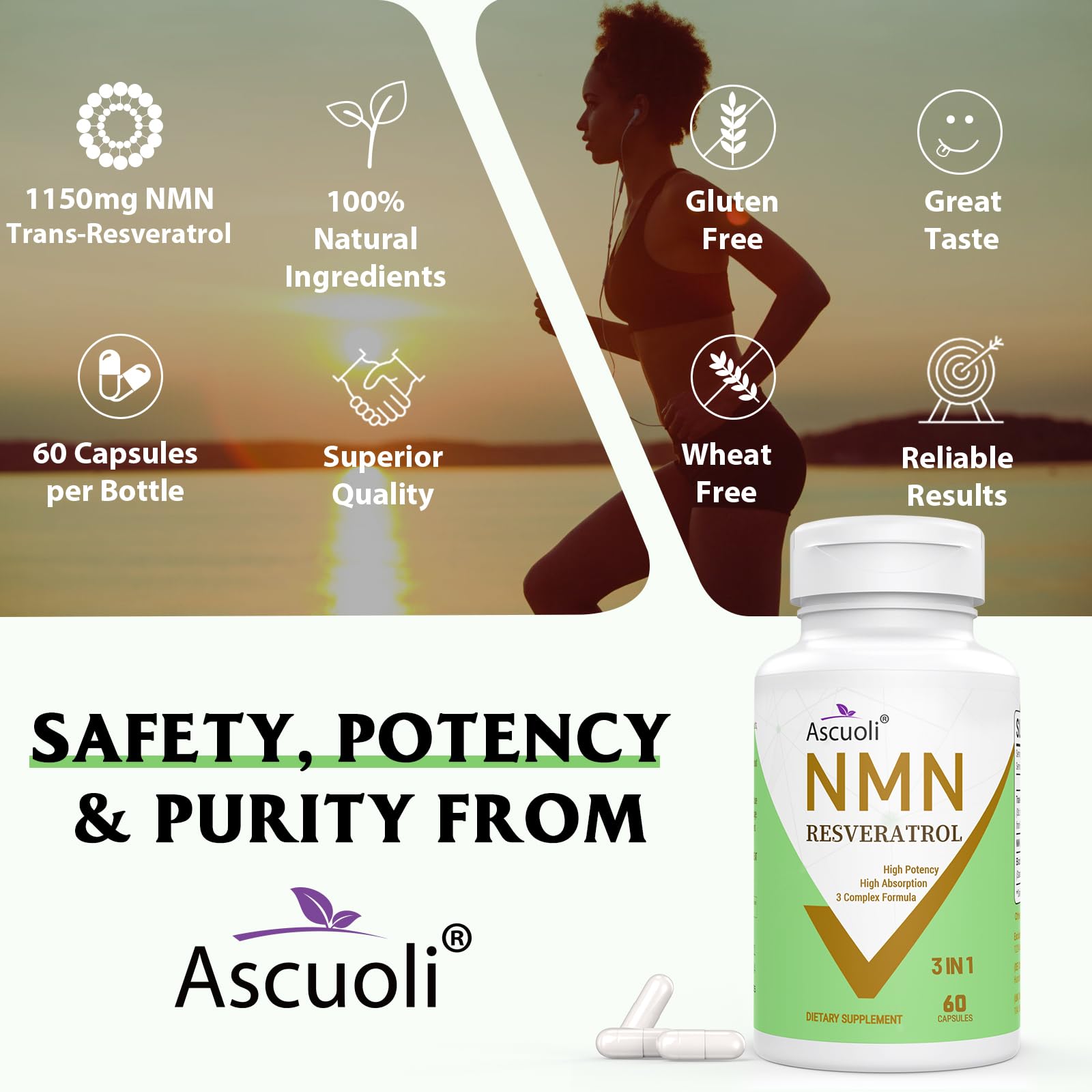 99% Ultra Purity NMN 500mg + Trans-Resveratrol 600mg, 1150mg NMN Resveratrol Supplement, 3-in-1 Advanced Formula for Boost* NAD, Cell, Immune, Energy & Muscle, Healthy Aging, Stabilized Form - 60 Caps Ascuoli buy supplements canada