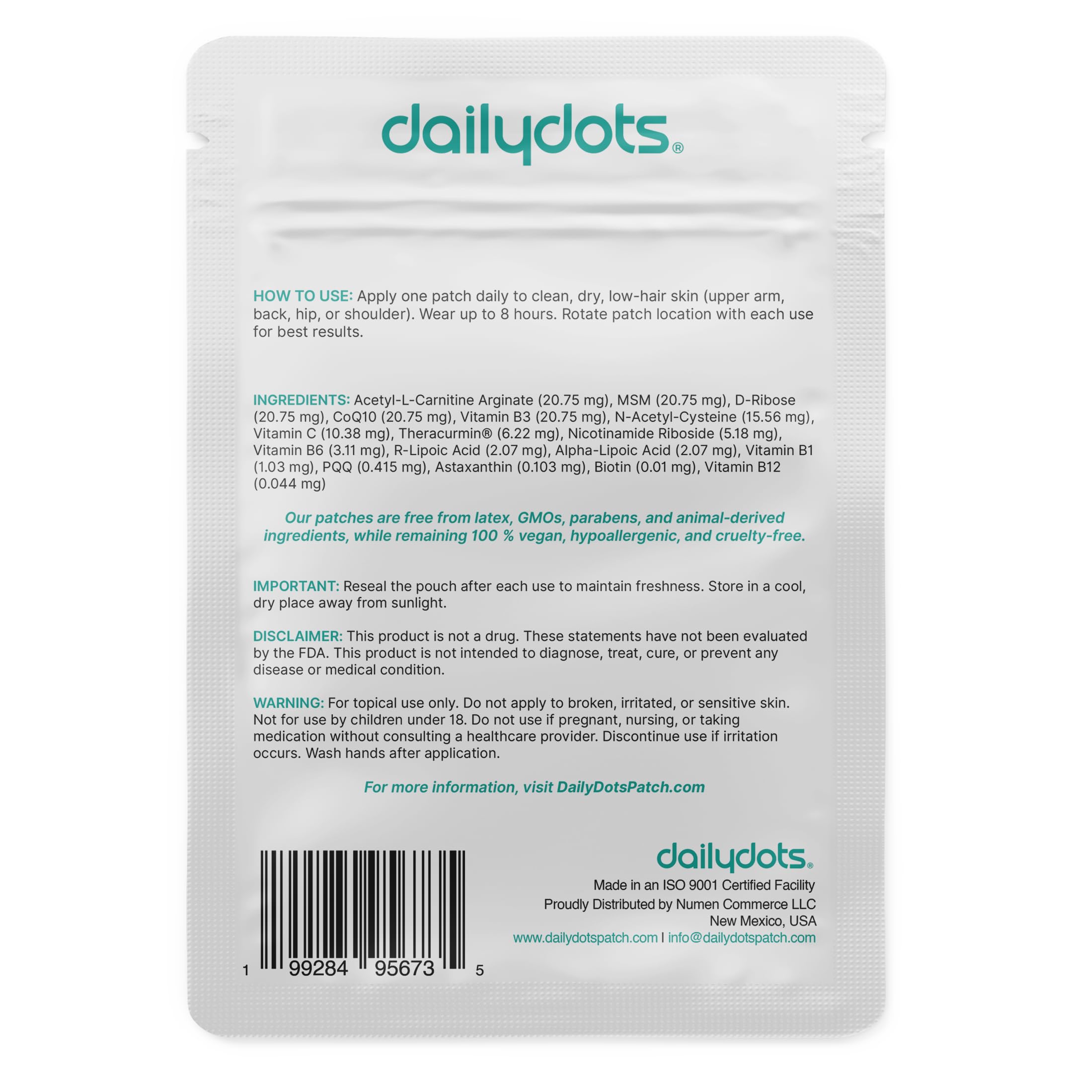 Daily Dots NAD+ Patches | Energy, Healthy Aging & Wellness Support | 12 Active Blends incl. Nicotinamide & CoQ10 | Time Release Patch | for Men & Women (60 Patches) Daily Dots buy supplements canada
