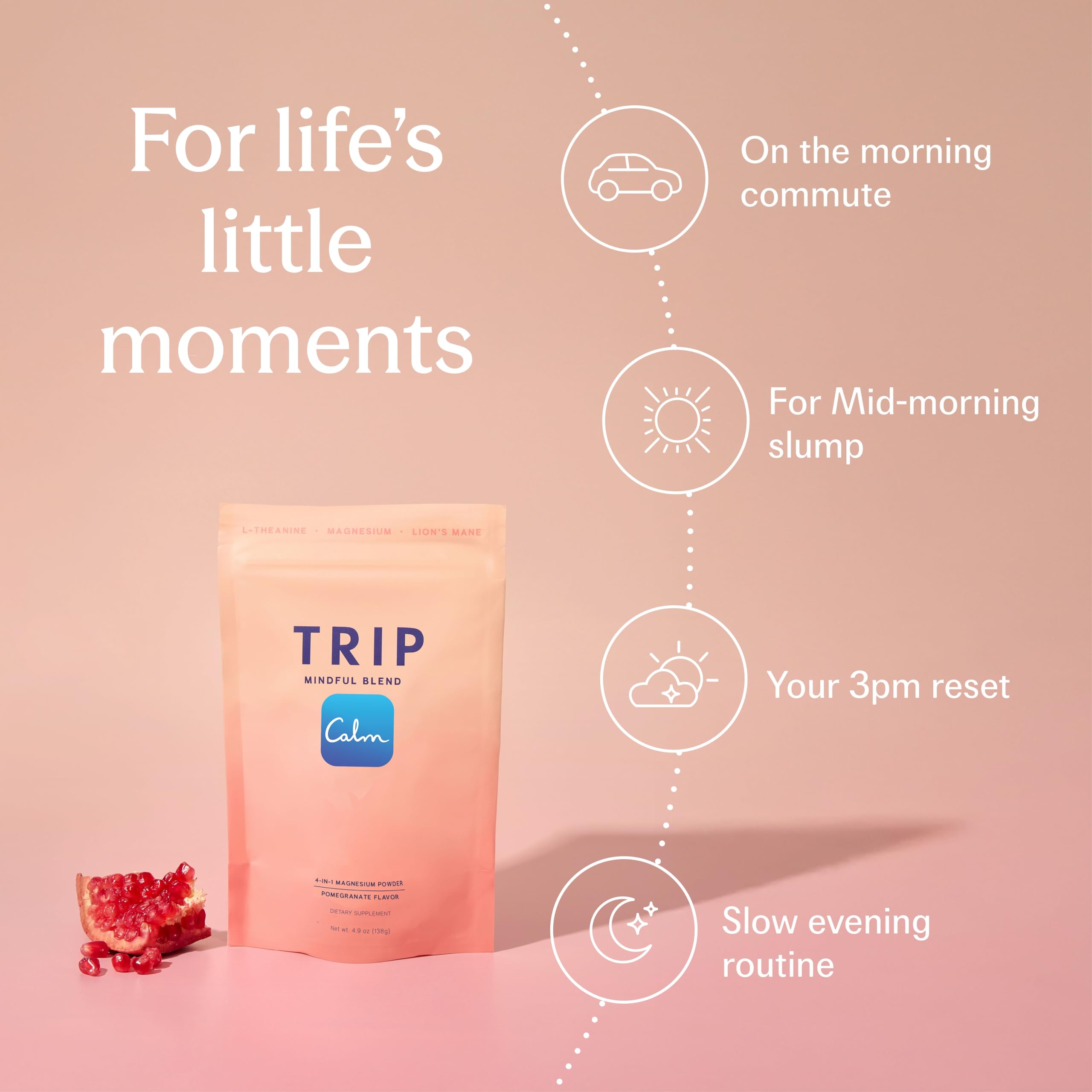 TRIP Magnesium Glycinate Powder with L-Theanine & Lion’s Mane, Sugar Free Magnesium Supplement for Adults, 250mg Magnesium per Drink Mix Serving, Pomegranate Orange Blossom, 1 Bag - 30 Servings TRIP buy supplements canada