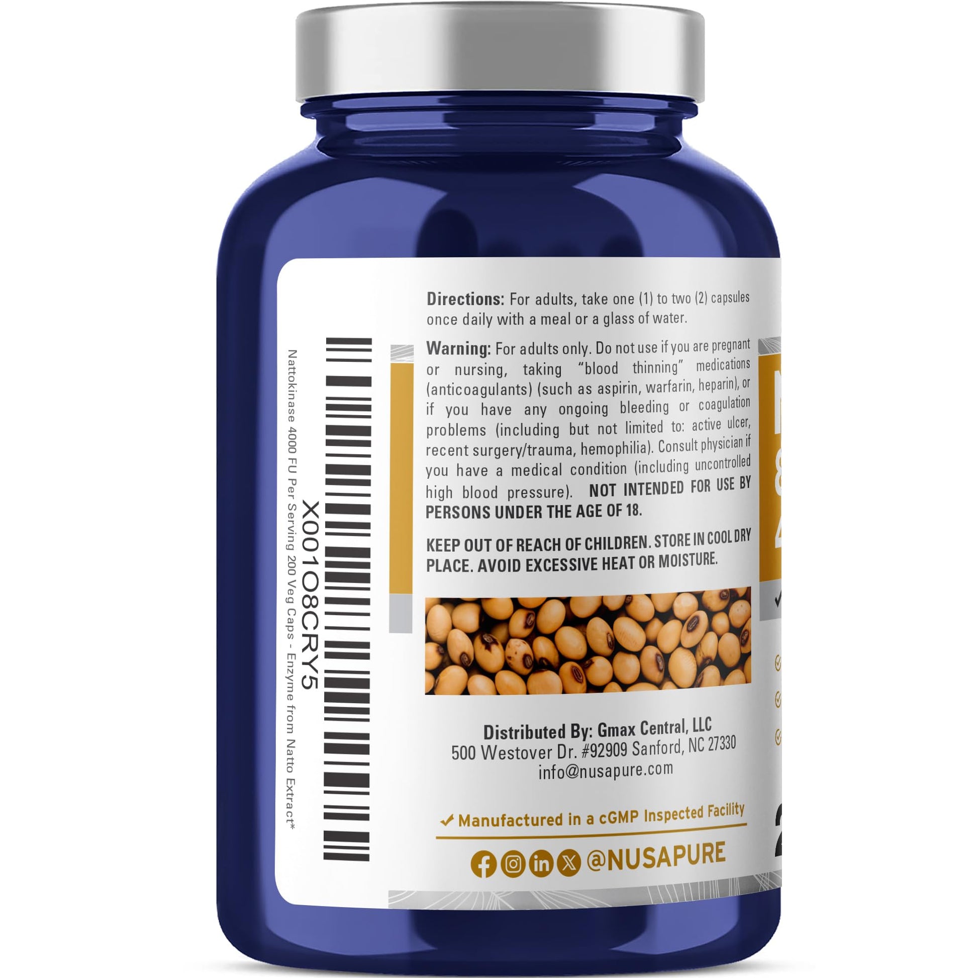 NusaPure Nattokinase 4000 FU 800mg, 200 Veggie Capsules (Vegan, Non-GMO) NusaPure buy supplements canada