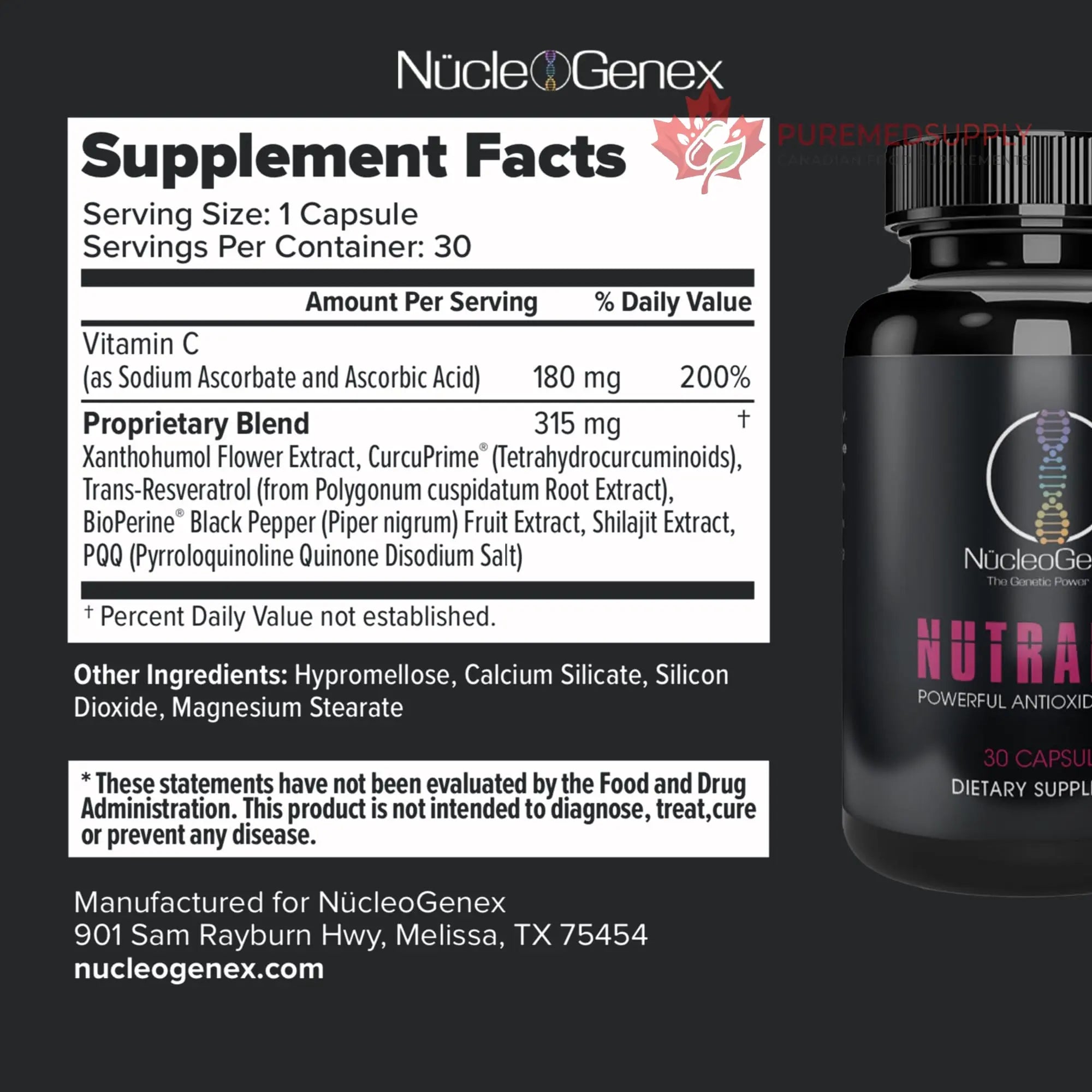 Nucleogenex - Nutralize - The Key to Supporting a Healthy Aging Process and Immune System - Potent Blend for Powerful Cell Protection - Xanthohumol, CurcuPrime, C-60 Complex, PureQQ - 30 Capsules NucleOGenex buy supplements canada