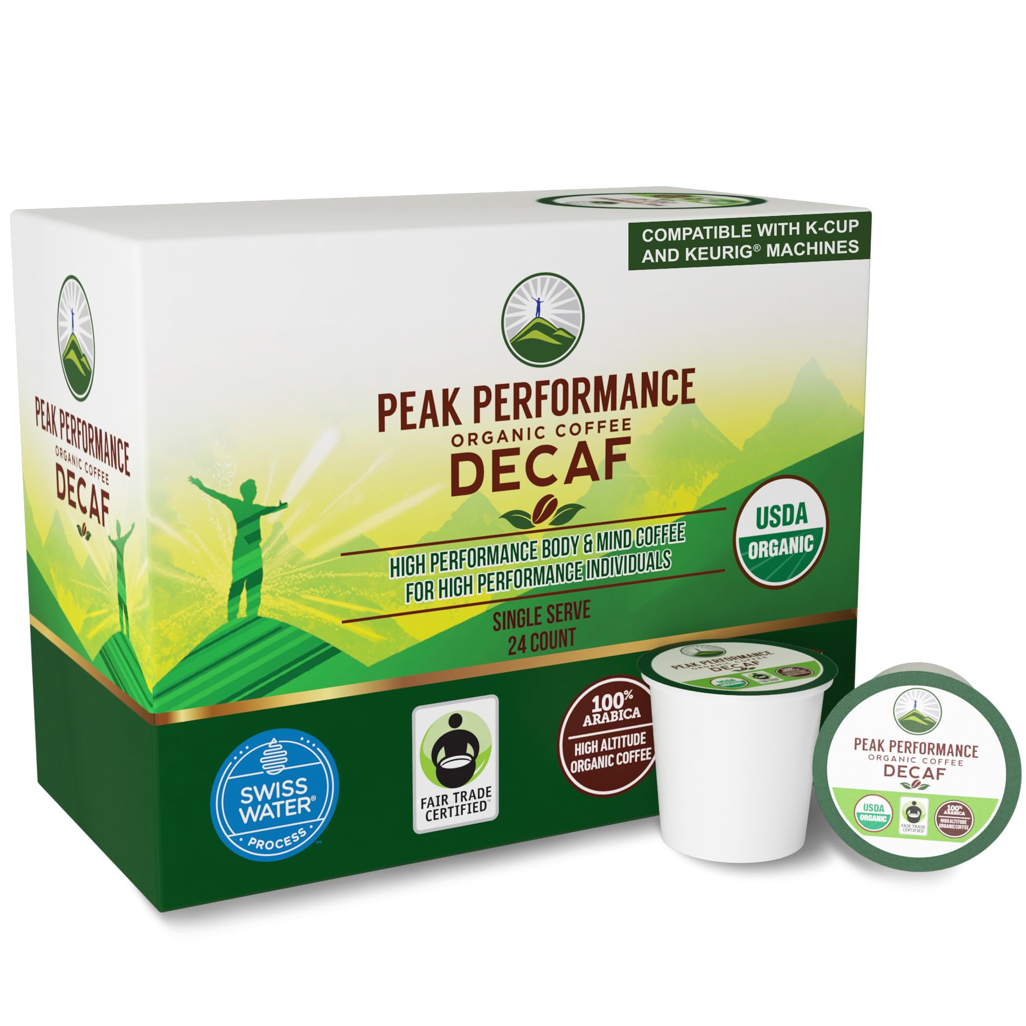 USDA Organic Decaf Coffee Pods - Compatible with K-Cup and Keurig Machines - High Altitude Decaf Coffee - Fair Trade Beans Medium Roast Single Serve Decaffeinated 24 Count Recyclable Cups Peak Performance buy supplements canada