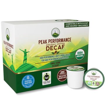 USDA Organic Decaf Coffee Pods - Compatible with K-Cup and Keurig Machines - High Altitude Decaf Coffee - Fair Trade Beans Medium Roast Single Serve Decaffeinated 24 Count Recyclable Cups Peak Performance buy supplements canada