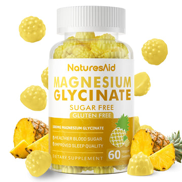 Magnesium Glycinate Gummies 1000mg - Sugar Free Magnesium Potassium Supplement with Vitamin D, B6, CoQ10 for Calm Mood & Sleep Support - 60 Pineapple Gummies -1 Pack Natures Aid buy supplements canada