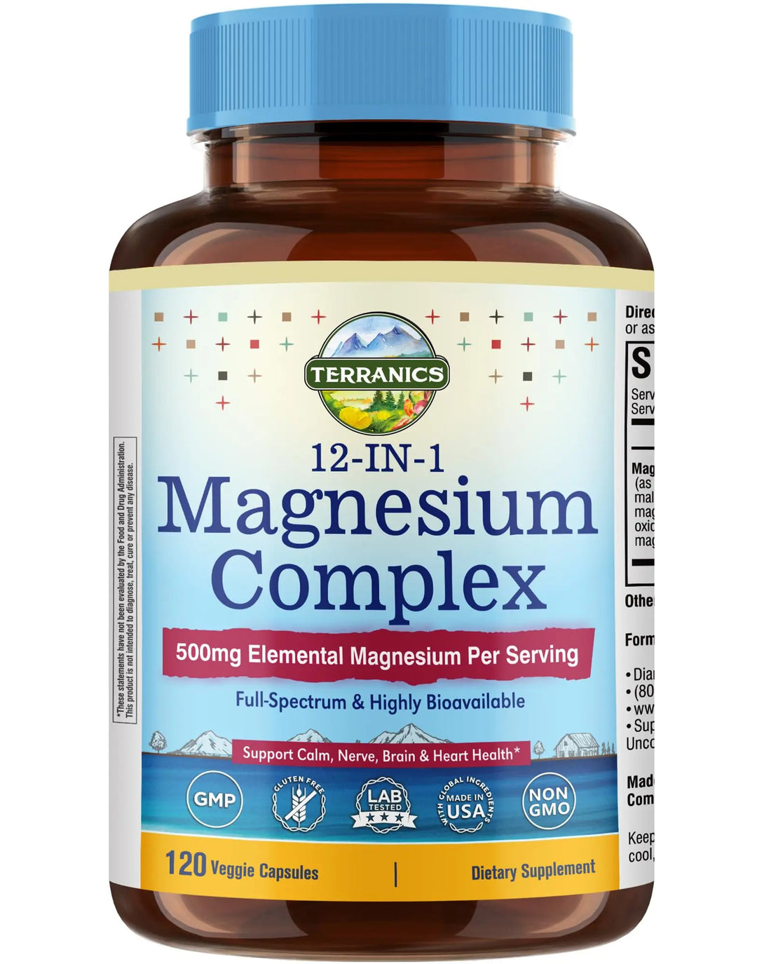 Terranics 12-in-1 Magnesium Complex 500mg, High Absorption Chelated Magnesium Glycinate, Citrate, Malate, Taurate, Orotate & More, for Sleep, Calm, Energy, Heart, Vegan, Non-GMO,120 Capsules Terranics buy supplements canada