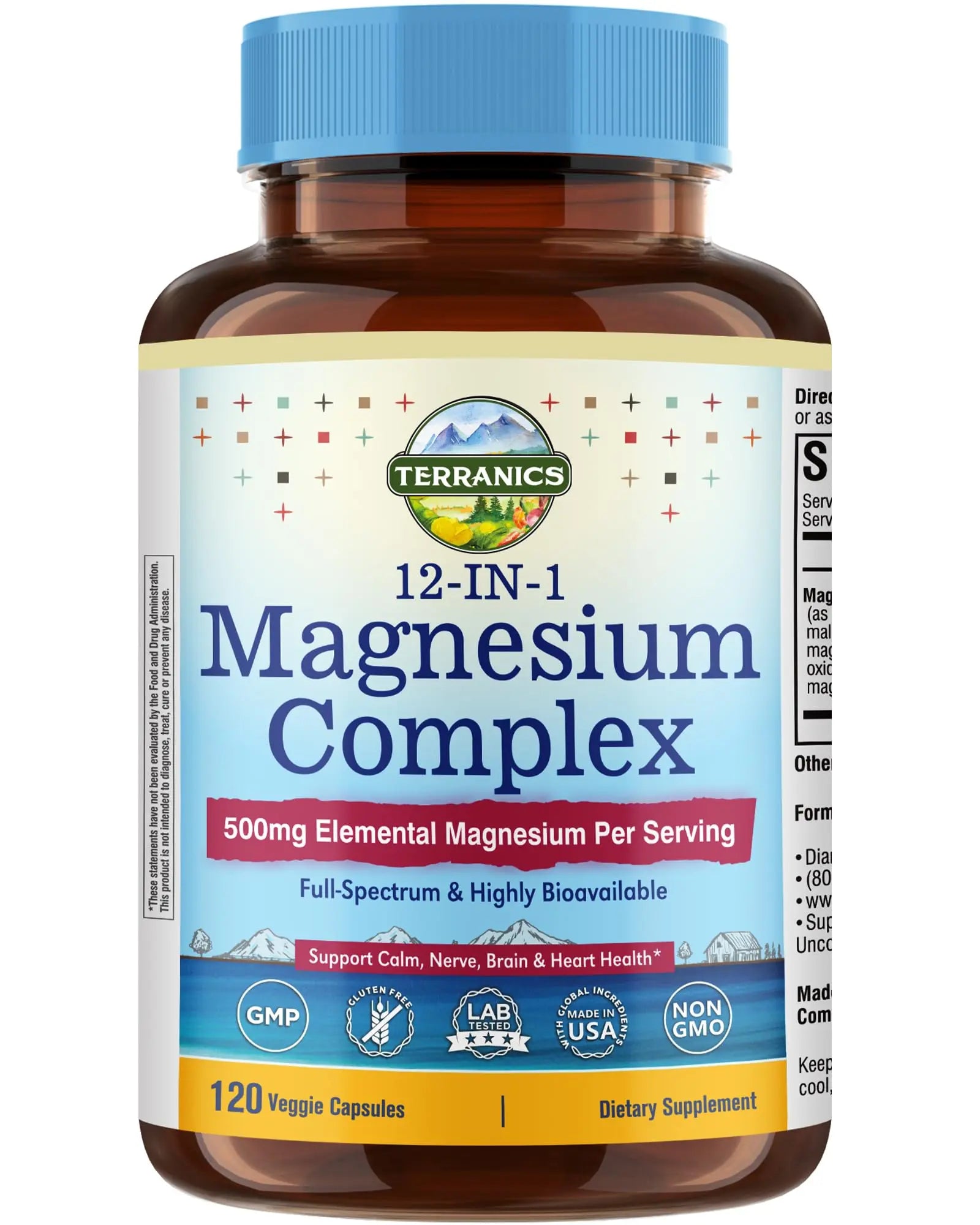 Terranics 12-in-1 Magnesium Complex 500mg, High Absorption Chelated Magnesium Glycinate, Citrate, Malate, Taurate, Orotate & More, for Sleep, Calm, Energy, Heart, Vegan, Non-GMO,120 Capsules Terranics buy supplements canada