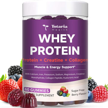 3 in 1 Whey Protein Gummies | Creatine Monohydrate | Collagen, 0 Sugar, Pure Protein Source, Muscle & Energy Support, Berry Flavor, for Women and Men Totaria buy supplements canada