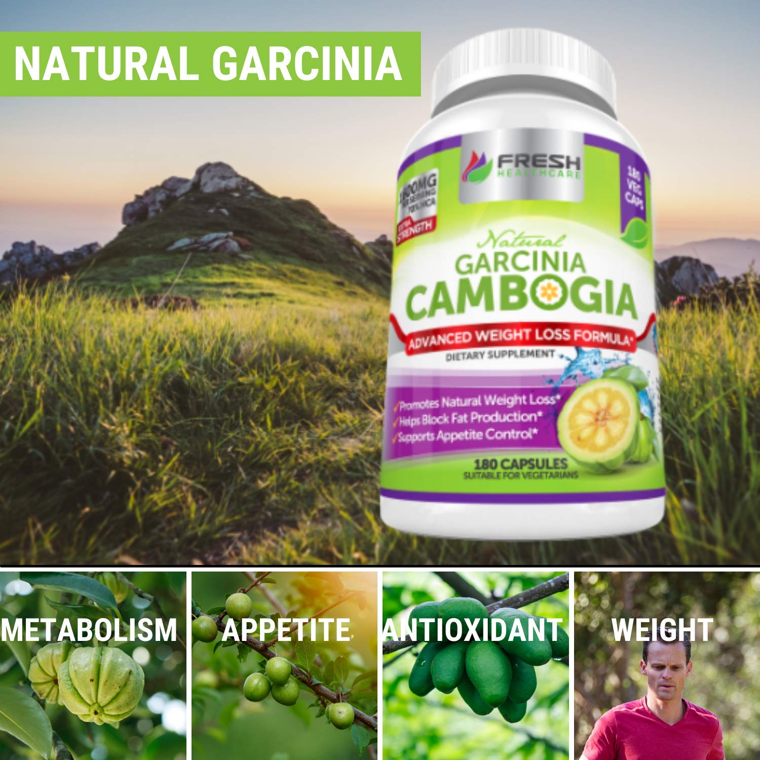 Fresh Healthcare 100% Pure Garcinia Cambogia Extract - All Natural Appetite Suppressant FRESH HEALTHCARE buy supplements canada