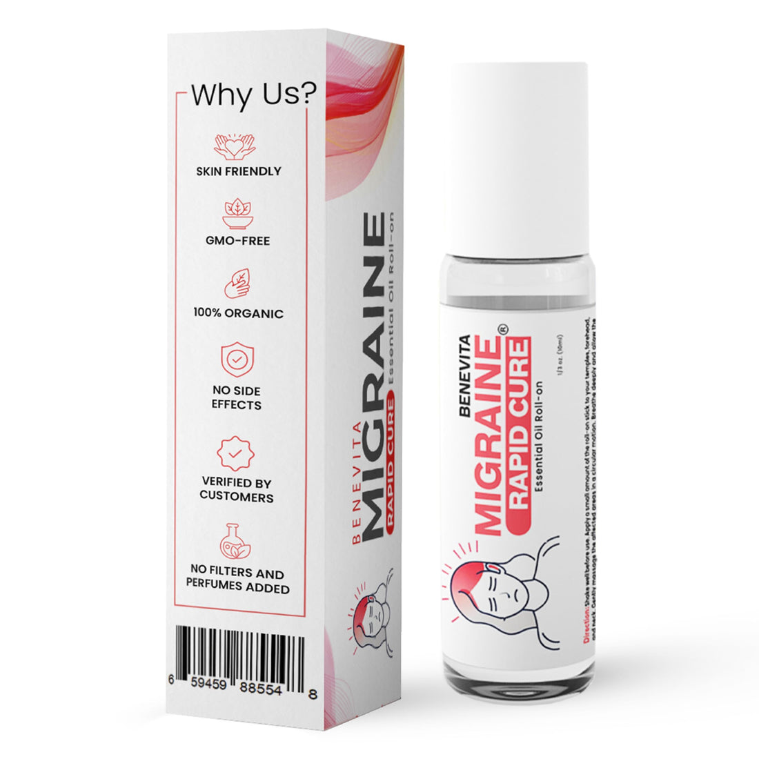 Benevita Migraine Relief Stick Roll-On – Organic, Natural, Cruelty-Free Headache Relief Roll-On – Peppermint, Spearmint, & Lavender Essential Oil Roller for Tension & Stress Benevita buy supplements canada