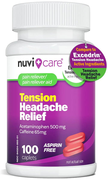 Nuvicare Tension Headache Relief Pills with 500mg Acetaminophen and 65mg Caffeine - Non Aspirin Pain Reliever Aid - Compare to Active Ingredient in Aspirin Free Excedrin Tension Headache (100 Caplets) NUVICARE buy supplements canada