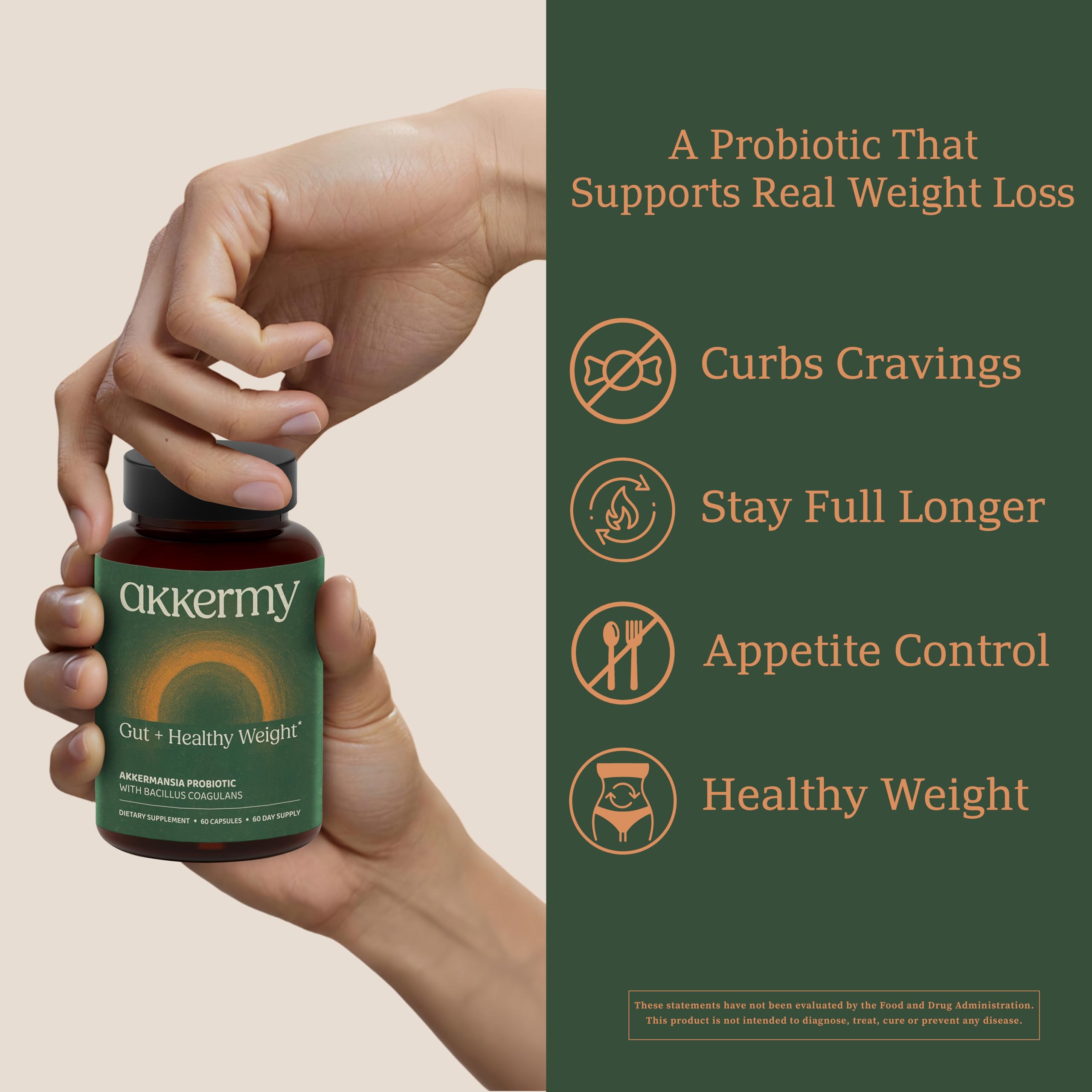 Akkermansia Probiotic for Appetite Suppressant & Craving Control | Increases GLP-1 for Weight Loss | 60 Day Supply | Made in USA | Bacillus Coagulans, B2, D3 & Chromium | SIBO Friendly, Vegan Akkermy buy supplements canada