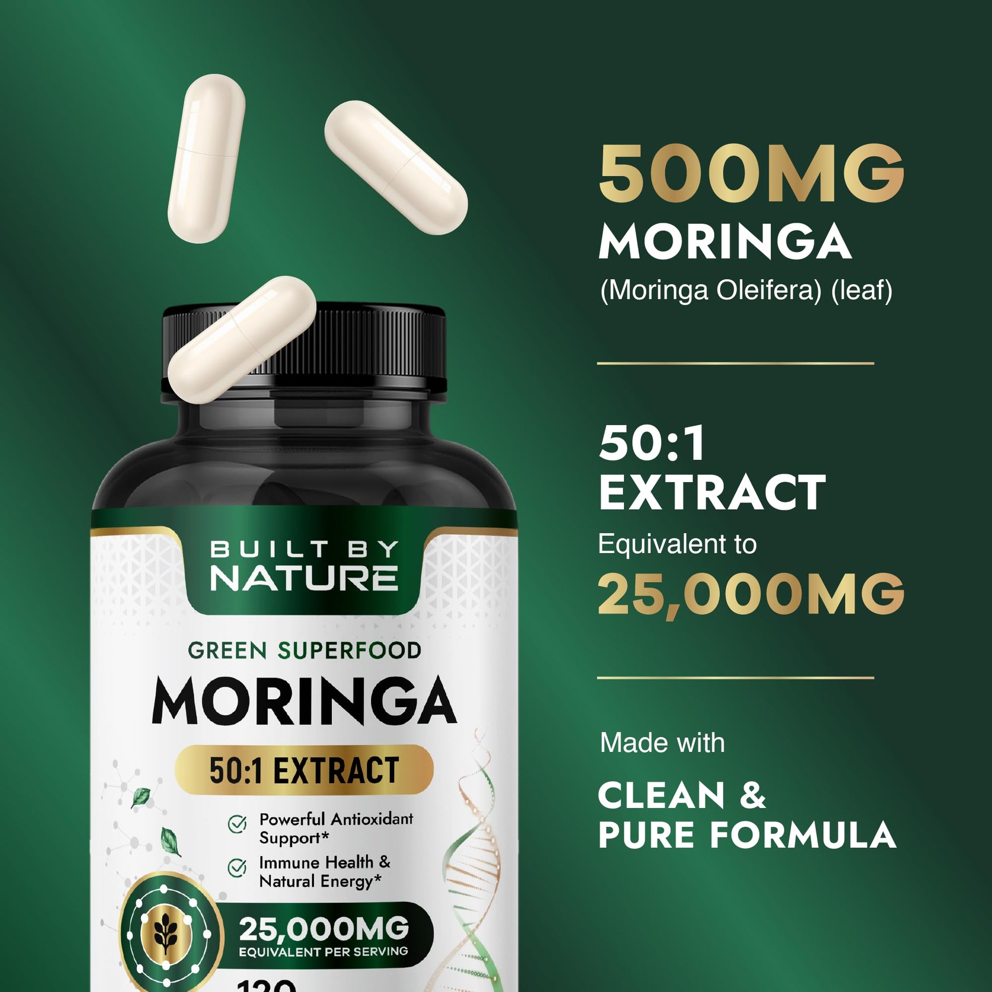 Built by Nature Moringa – 500mg Pure Moringa Leaf Extract 50:1 per Serving – High Potency Moringa Supplement – 120 Capsules Built by Nature buy supplements canada