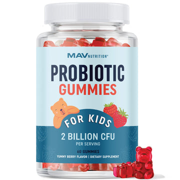 Kids Probiotic Gummies | 2 Billion Probiotics + 100mg Prebiotic Fiber for Immune & Digestion Support | Low Sugar Per Serving | For Children Ages 2+ | Gluten-Free, MAV NUTRITION buy supplements canada