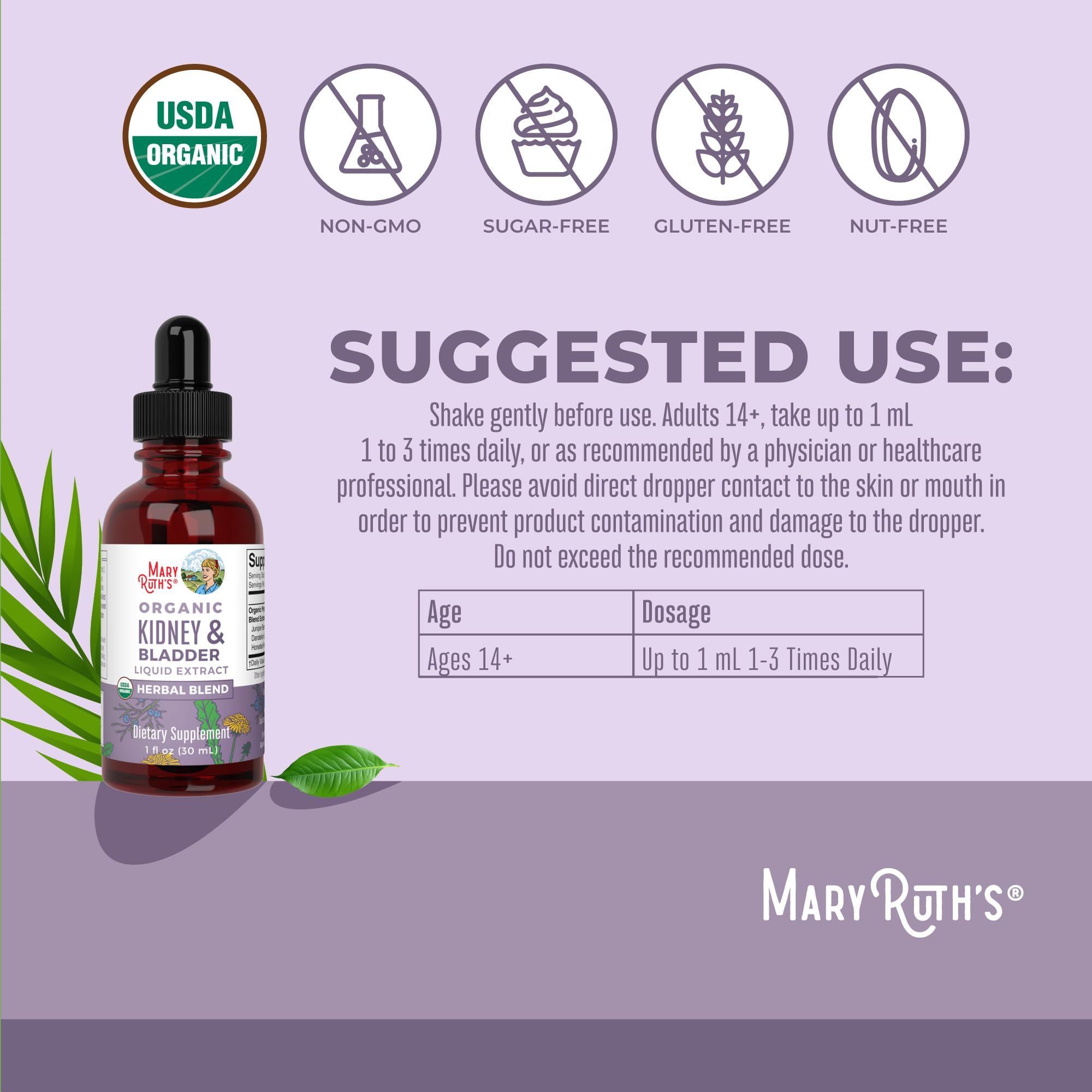 MaryRuth Organics Herbal Supplement Drops | Support Renal & Urinary Systems | Juniper Berry | Cleavers | Dandelion | Hawthorn | Horsetail & Chanca Piedra | Vegan | Non-GMO | 1 Fl Oz MARYRUTH'S buy supplements canada